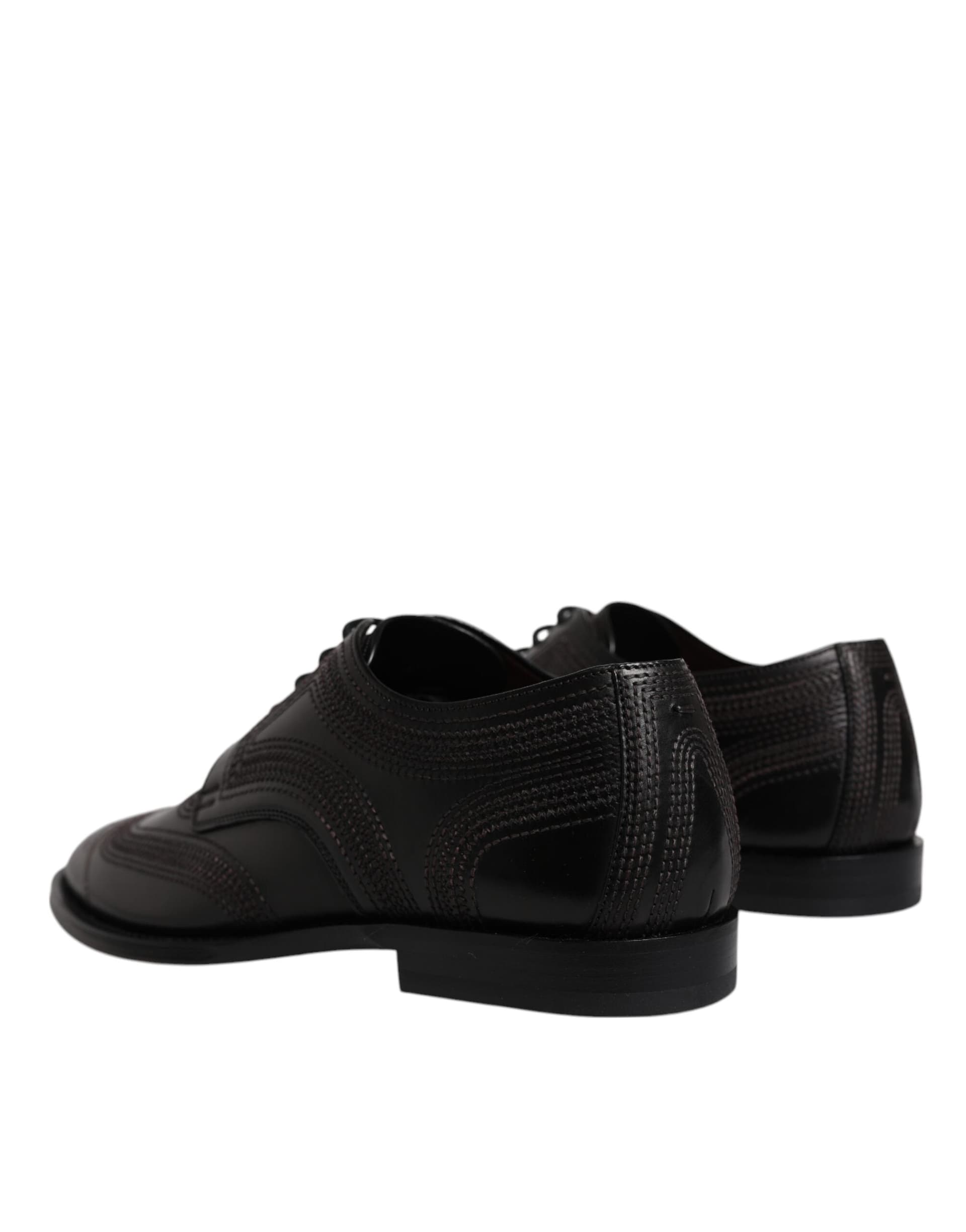 Dolce & Gabbana Black Embroidered Classic Leather Derby Dress Shoes - 3
