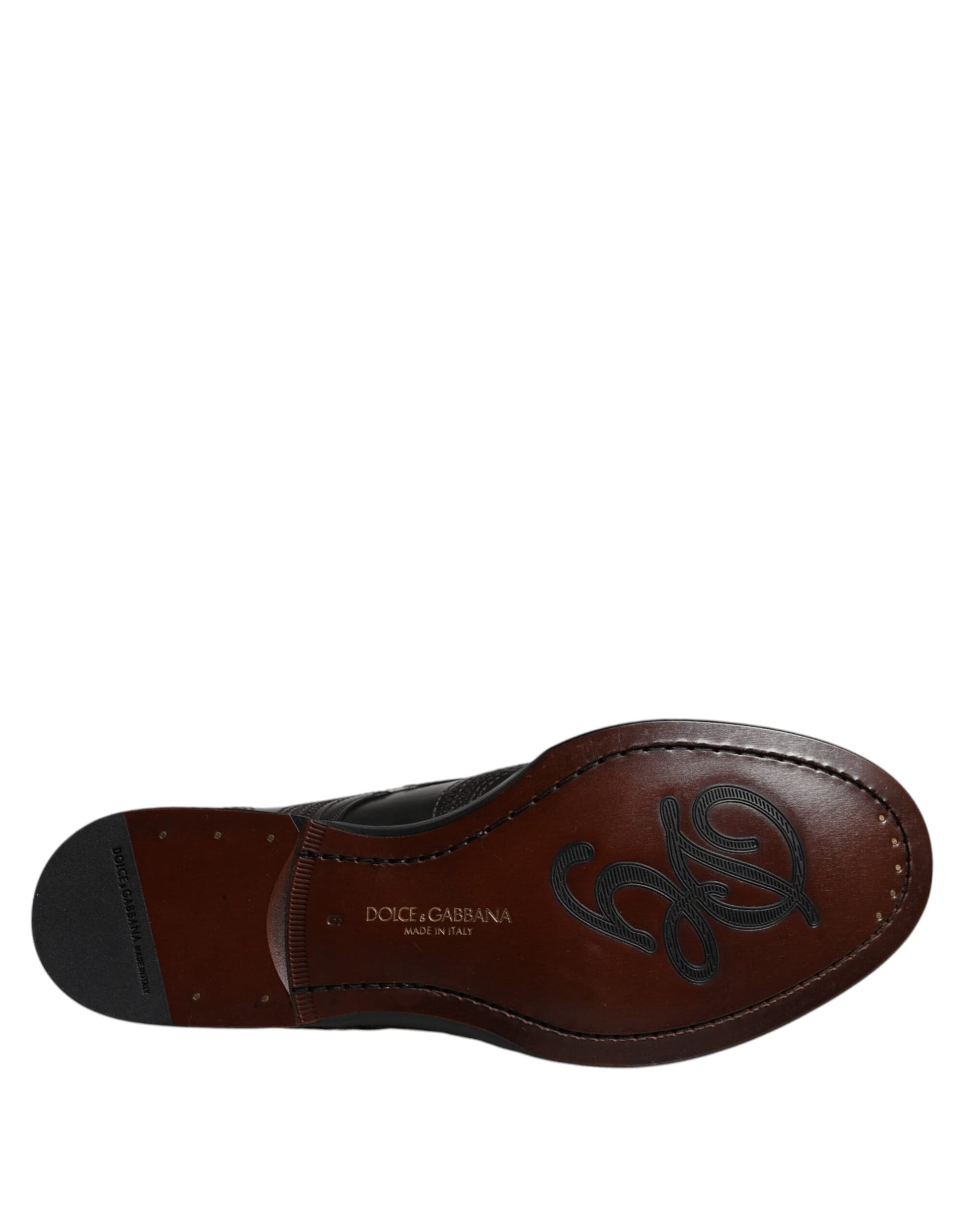 Dolce & Gabbana Black Embroidered Classic Leather Derby Dress Shoes - 7