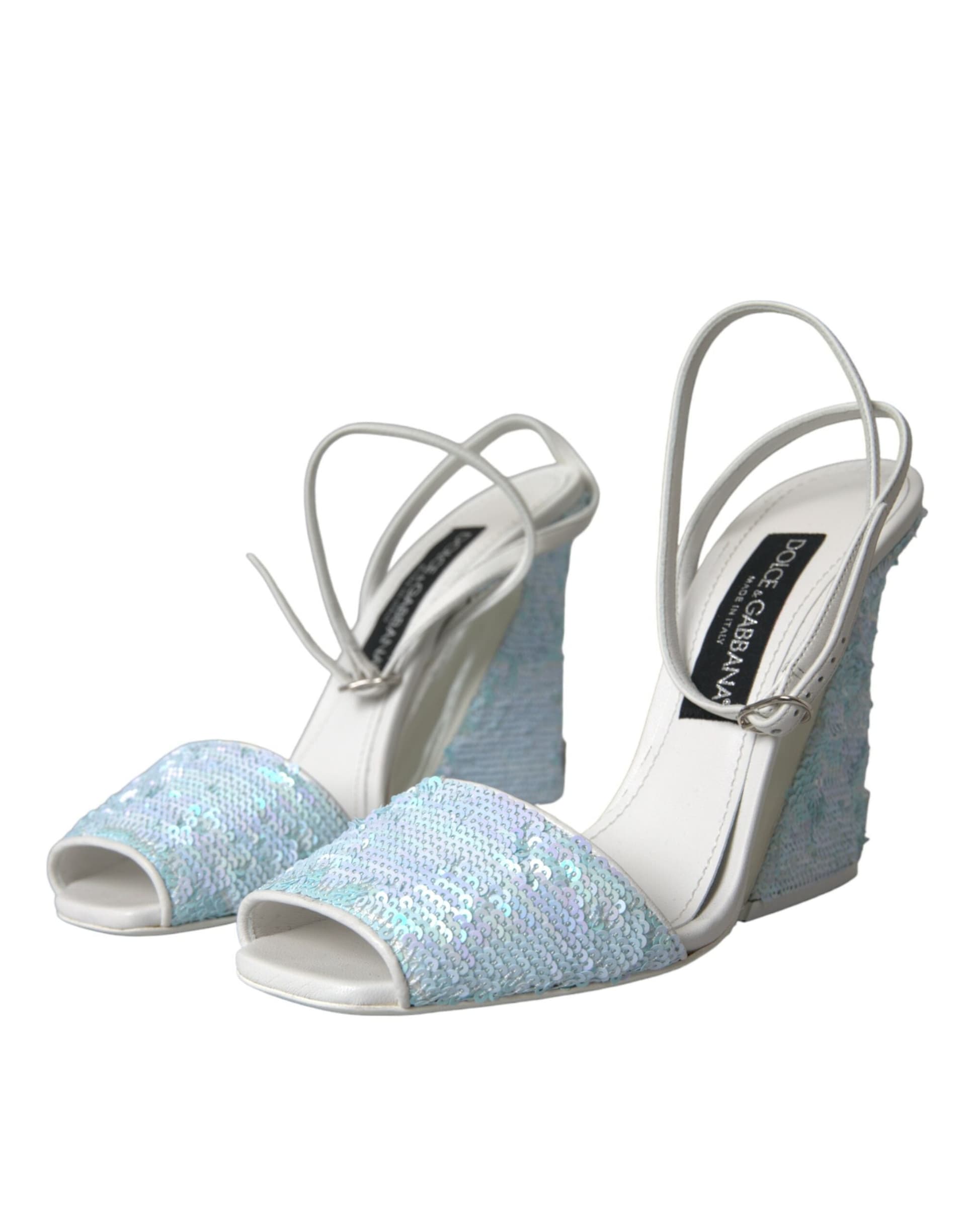 Dolce & Gabbana Light Blue Sequin Ankle Strap Sandals Shoes - 2