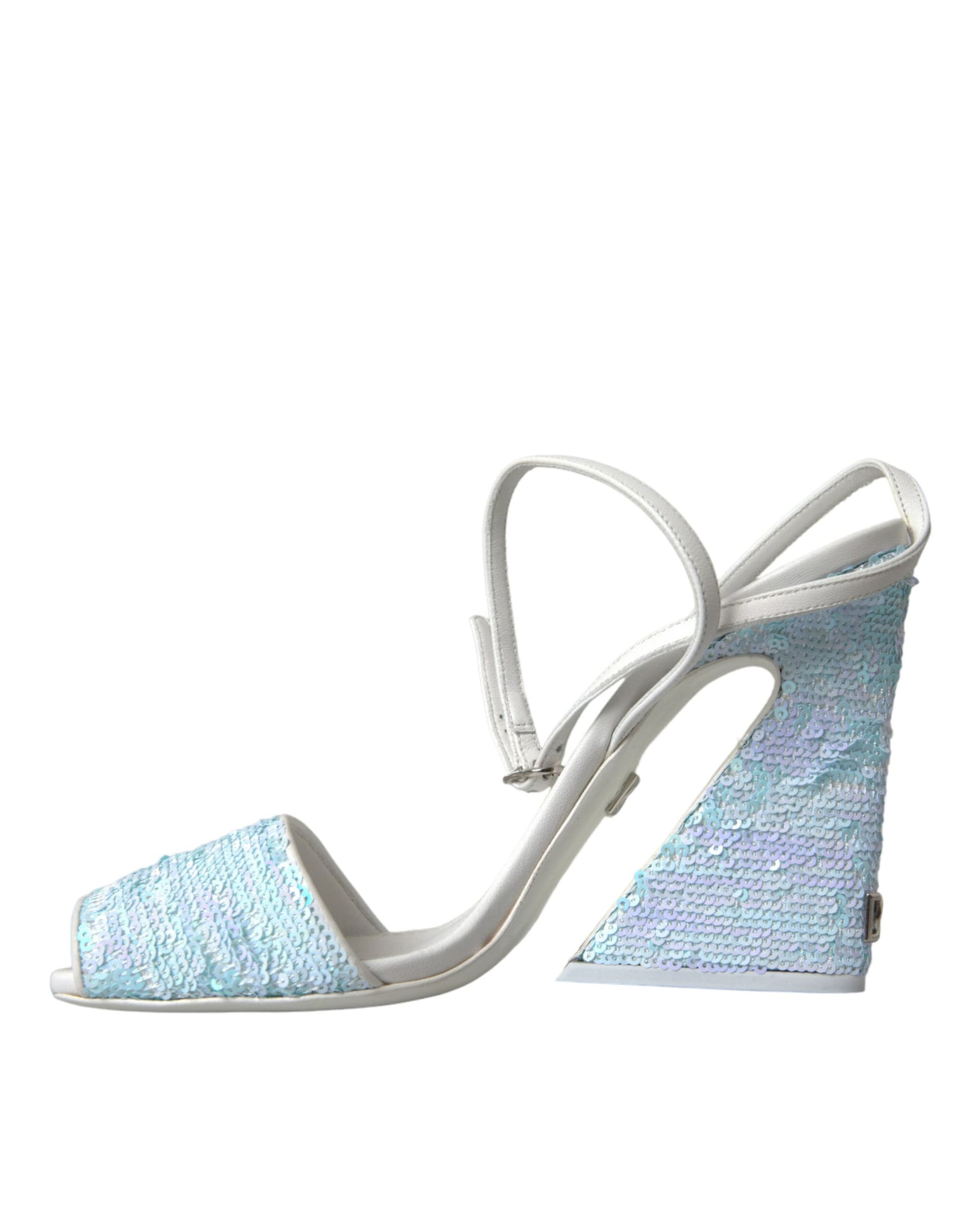 Dolce & Gabbana Light Blue Sequin Ankle Strap Sandals Shoes - 4