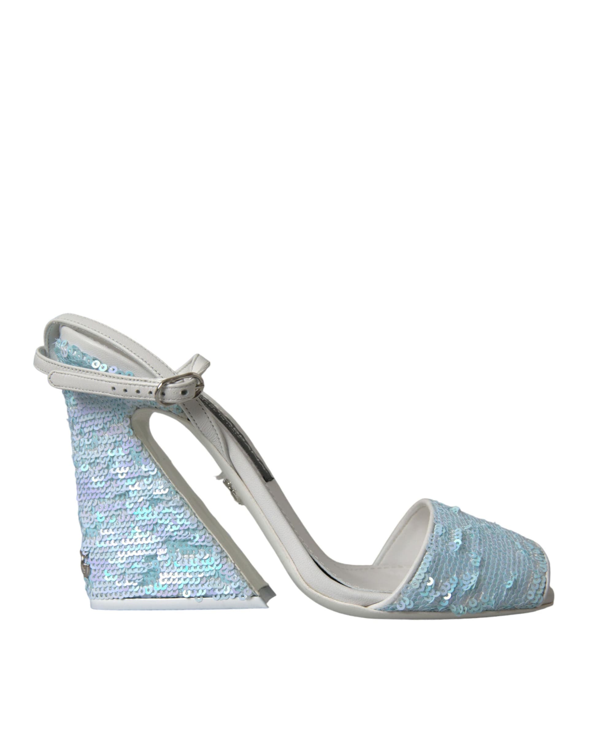 Dolce & Gabbana Light Blue Sequin Ankle Strap Sandals Shoes - 5