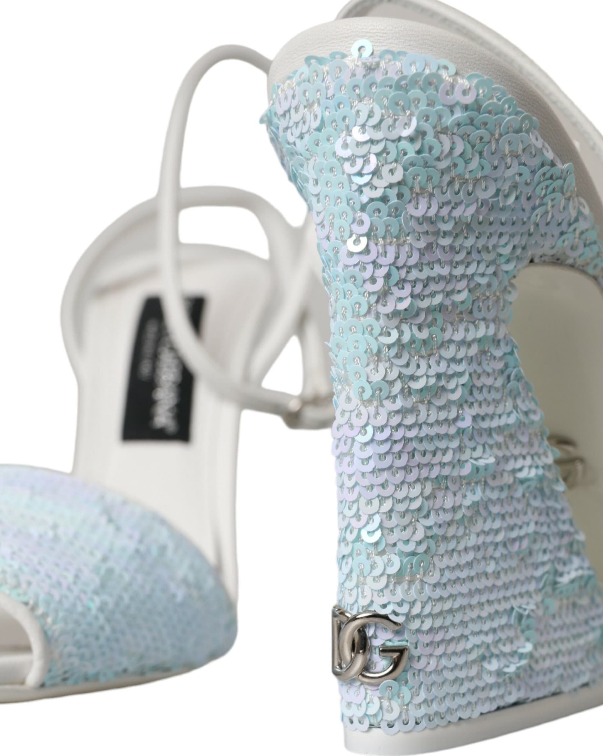 Dolce & Gabbana Light Blue Sequin Ankle Strap Sandals Shoes - 6