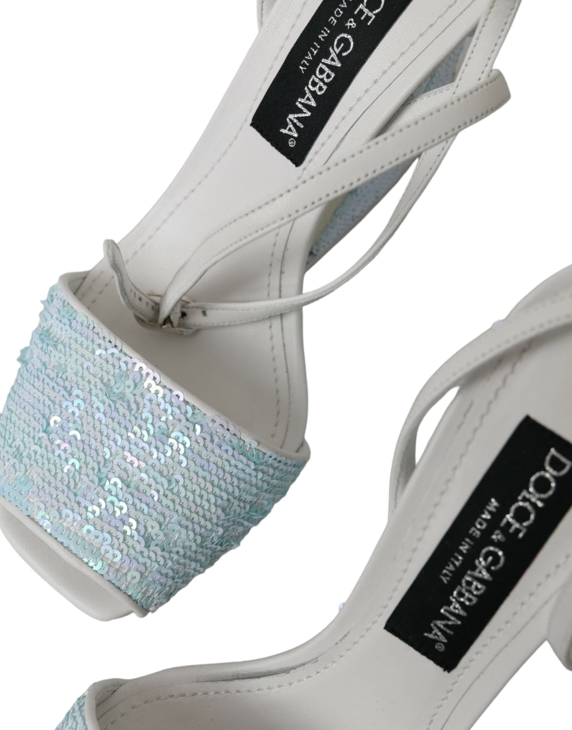 Dolce & Gabbana Light Blue Sequin Ankle Strap Sandals Shoes - 7
