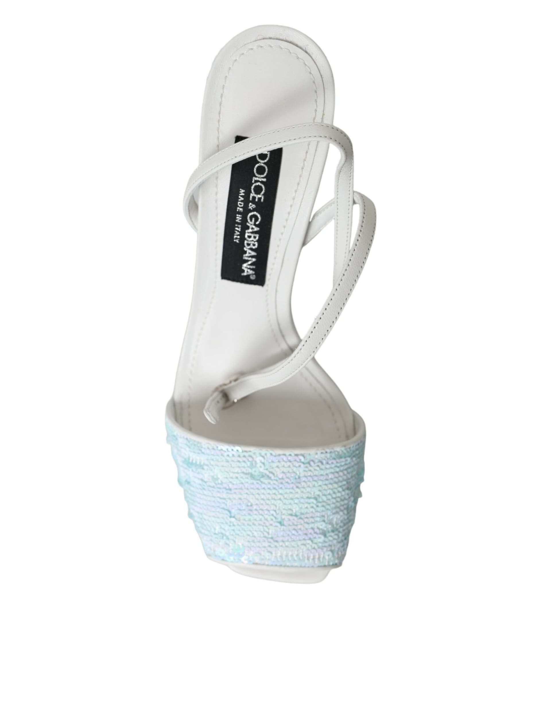 Dolce & Gabbana Light Blue Sequin Ankle Strap Sandals Shoes - 8
