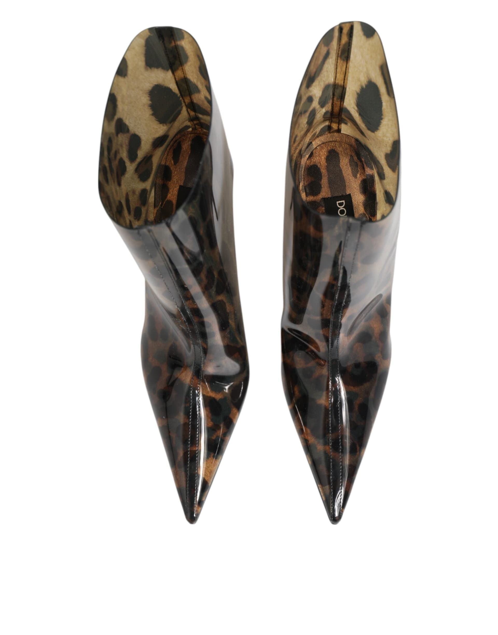 Dolce & Gabbana Leopard Print PVC Pointed Toe Boots Shoes - 2