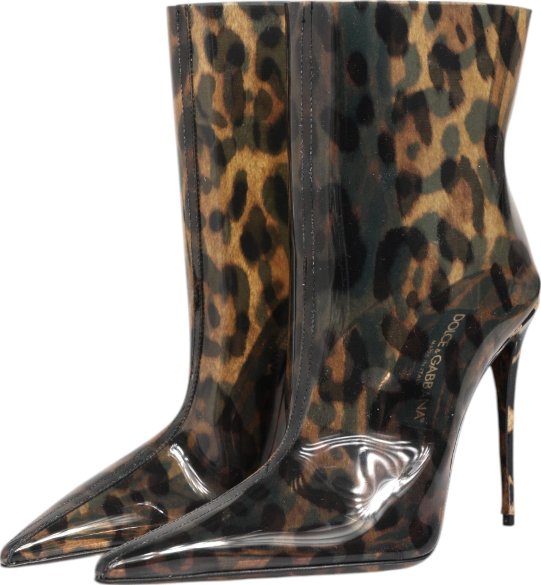 Dolce & Gabbana Leopard Print PVC Pointed Toe Boots Shoes - 3
