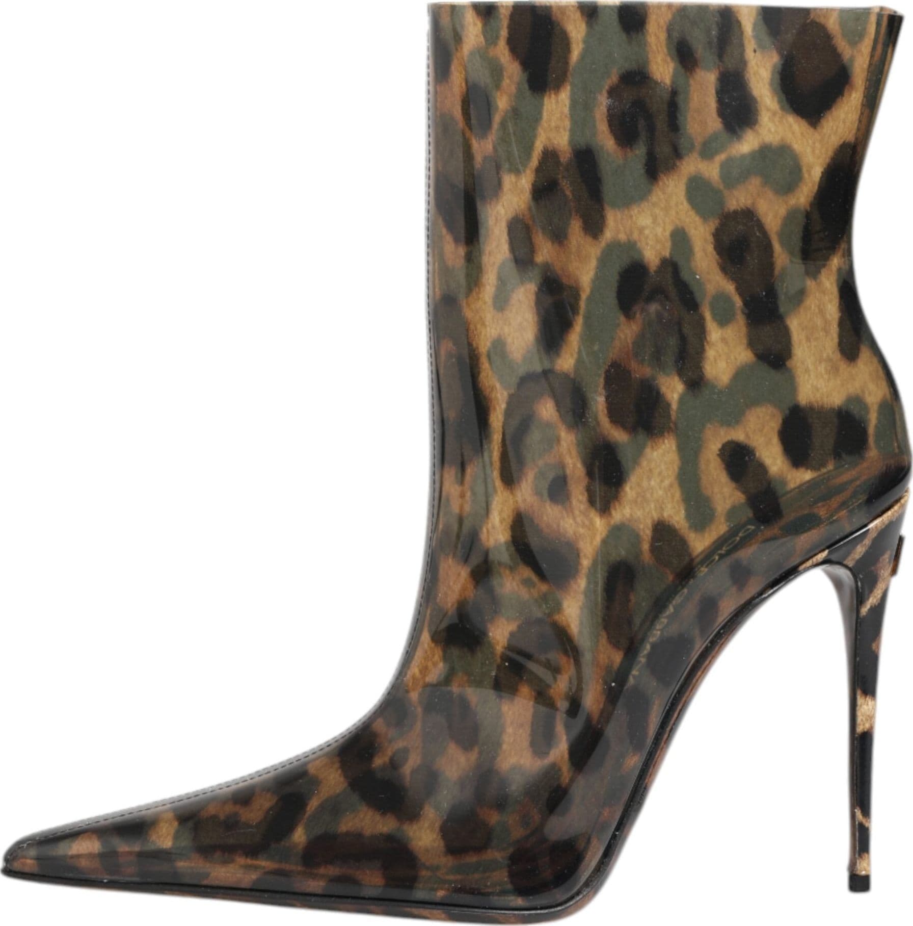 Dolce & Gabbana Leopard Print PVC Pointed Toe Boots Shoes - 6