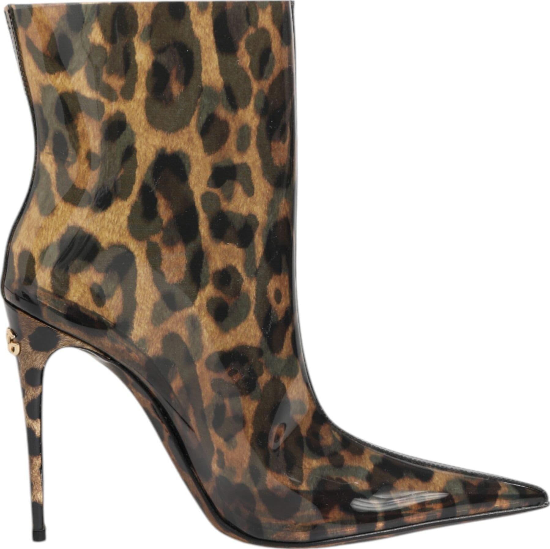 Dolce & Gabbana Leopard Print PVC Pointed Toe Boots Shoes - 8