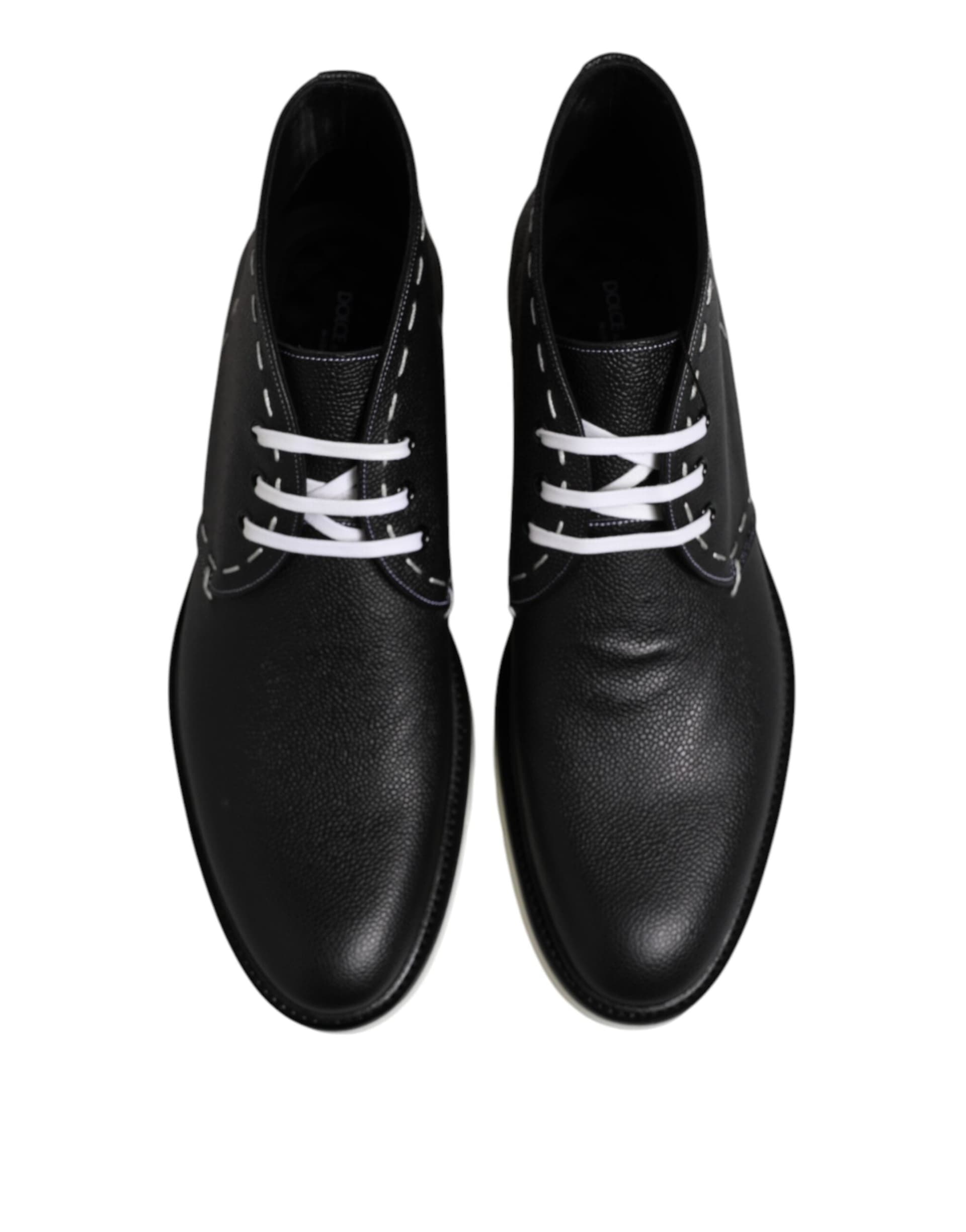 Dolce & Gabbana Black White Leather Ankle Boots Shoes - 2