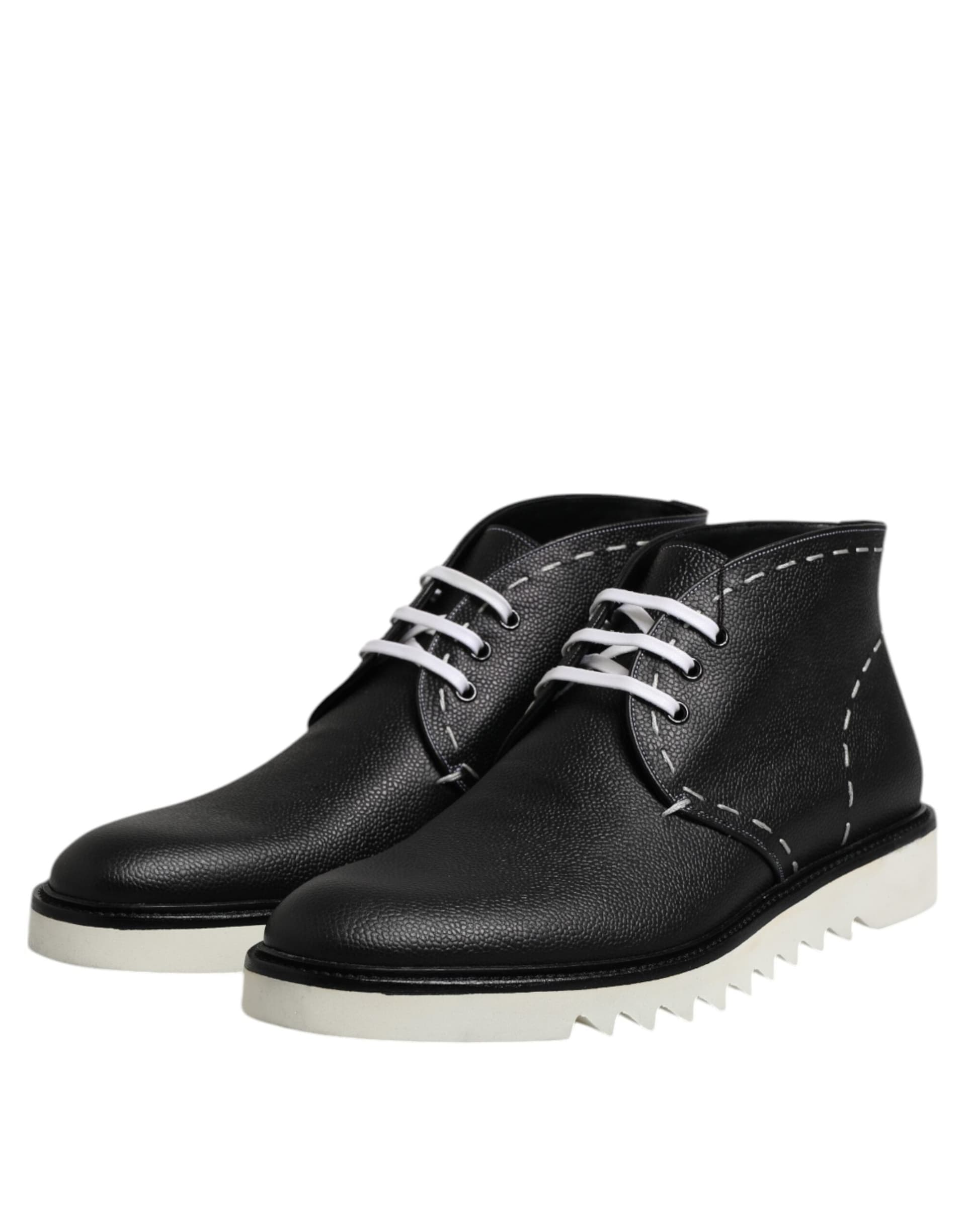 Dolce & Gabbana Black White Leather Ankle Boots Shoes - 3