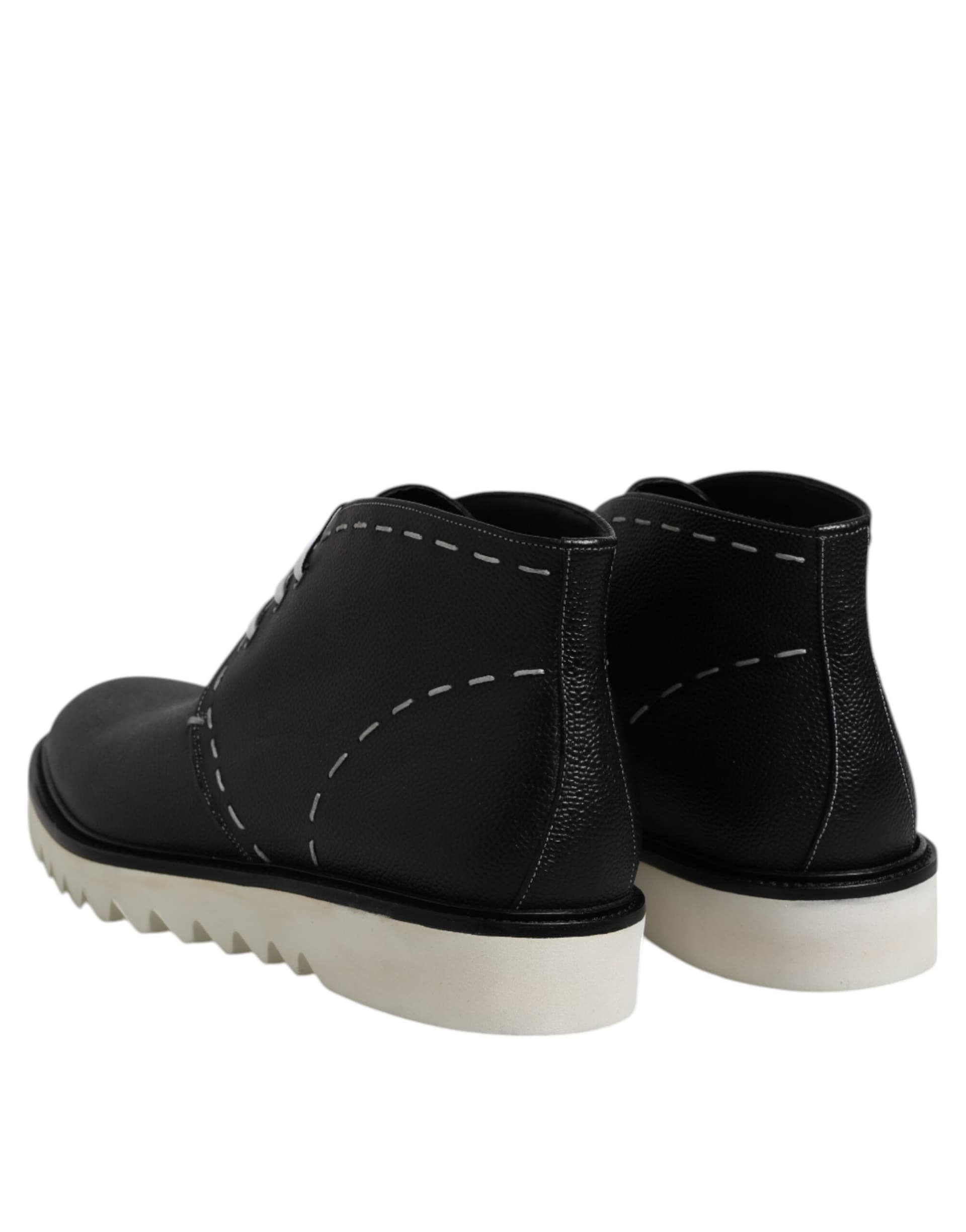 Dolce & Gabbana Black White Leather Ankle Boots Shoes - 4