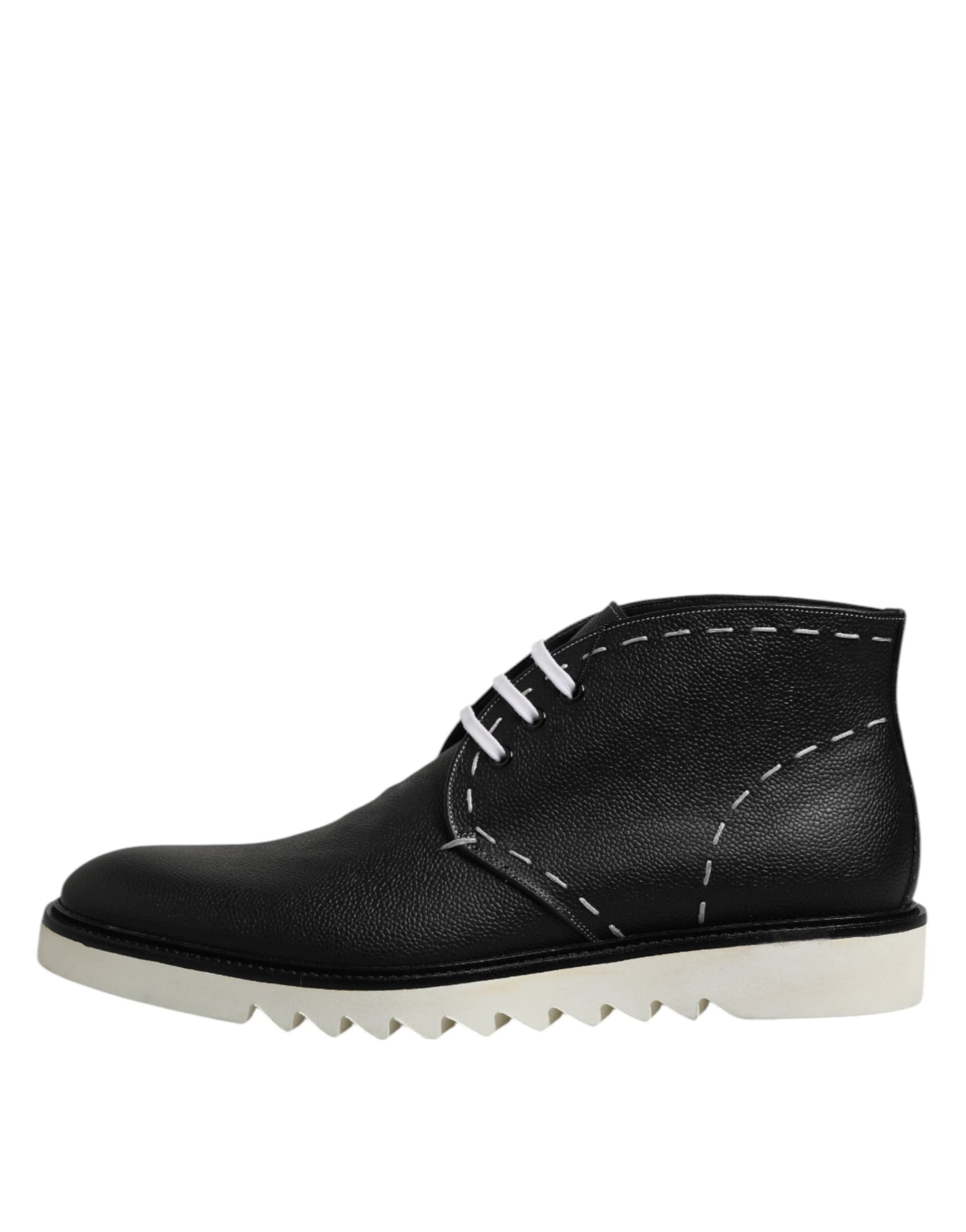 Dolce & Gabbana Black White Leather Ankle Boots Shoes - 5