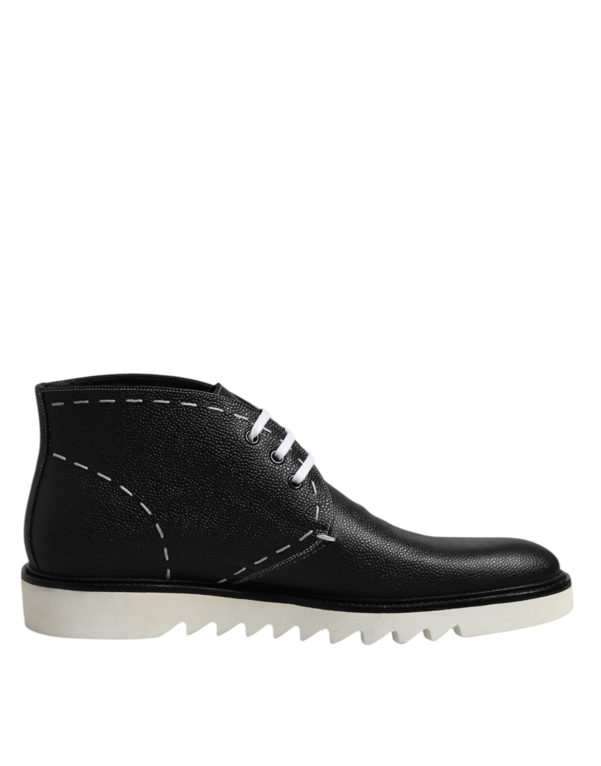 Dolce & Gabbana Black White Leather Ankle Boots Shoes - 7