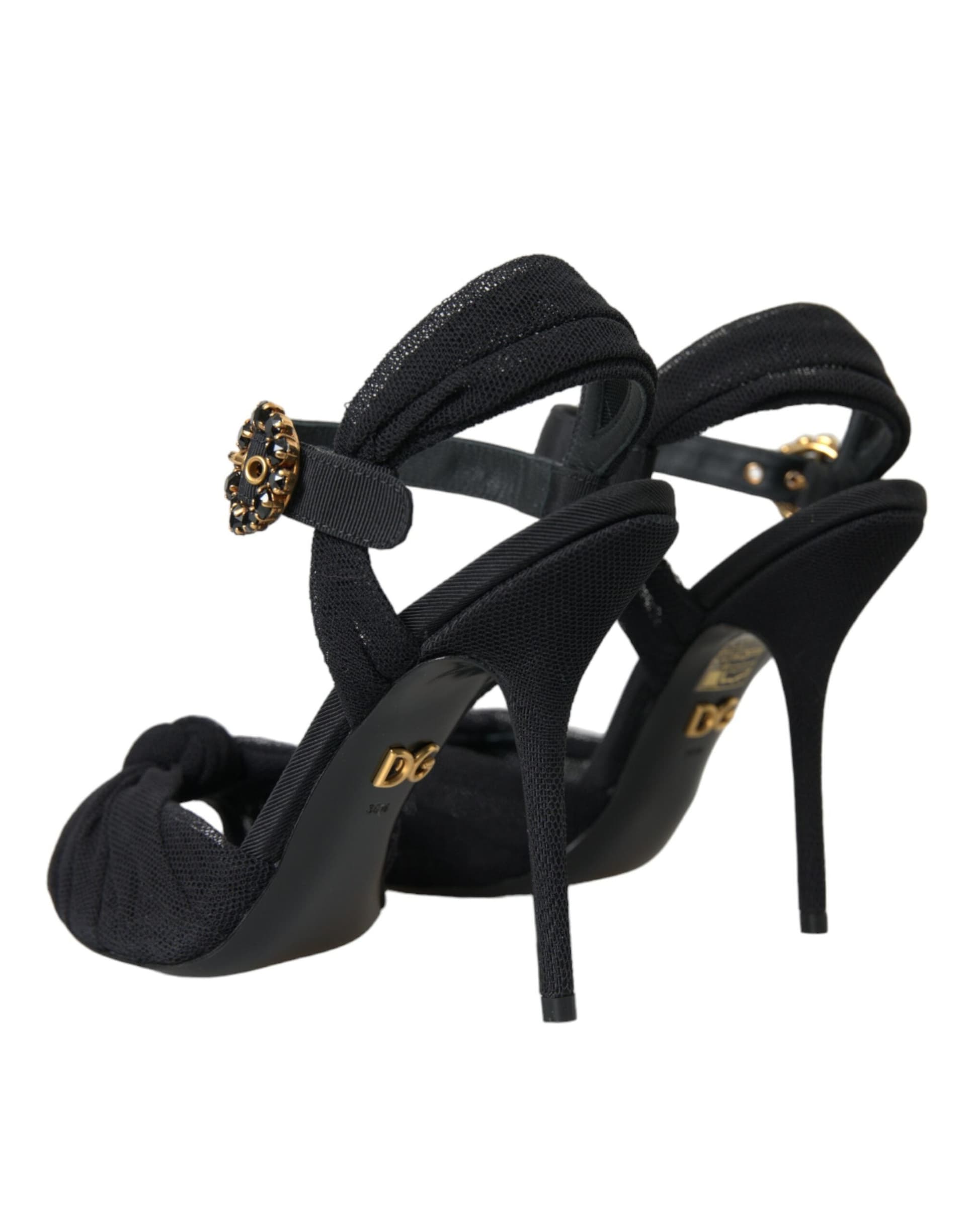 Dolce & Gabbana Black Suede Embellished Heels Sandals Shoes - 3