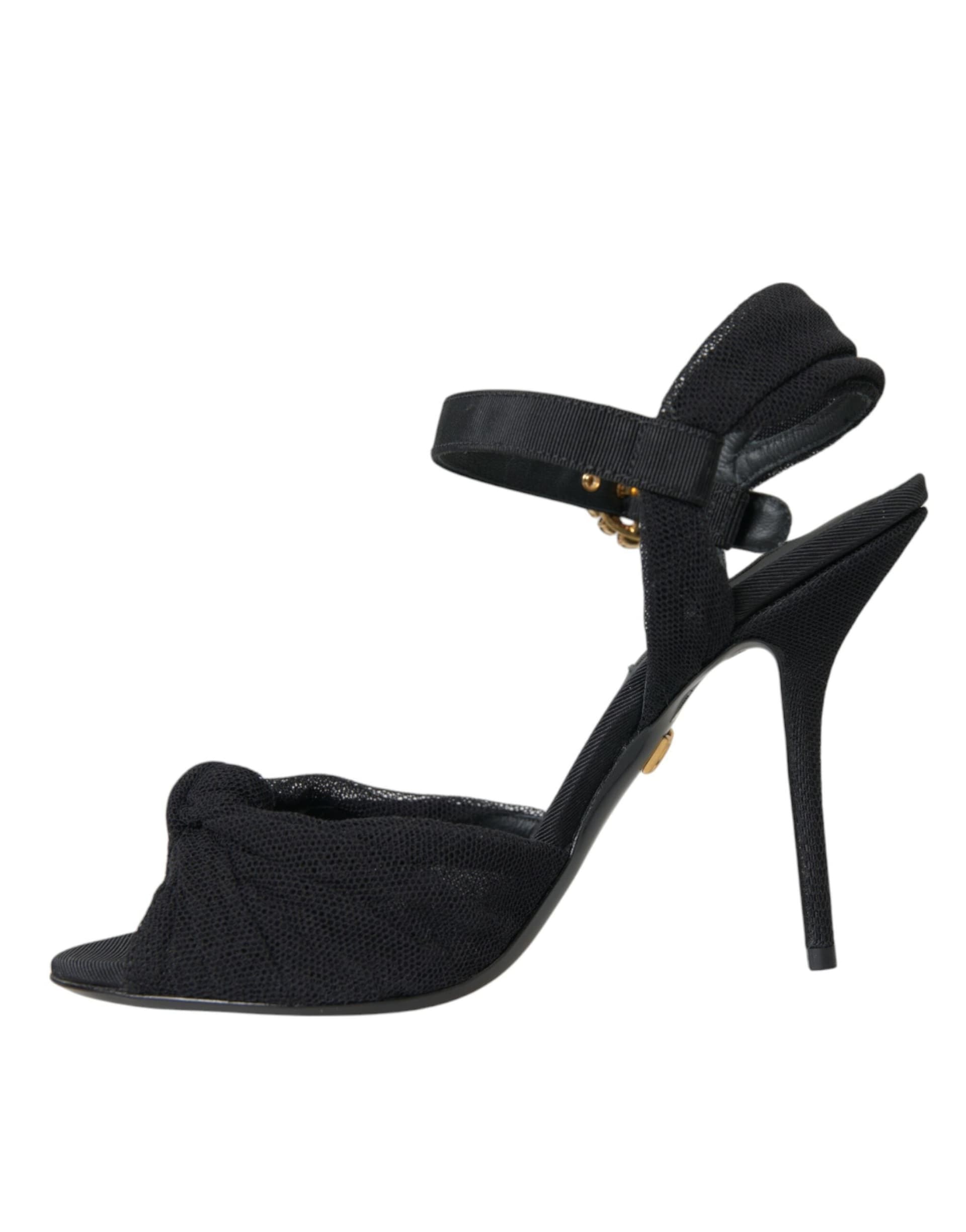 Dolce & Gabbana Black Suede Embellished Heels Sandals Shoes - 4
