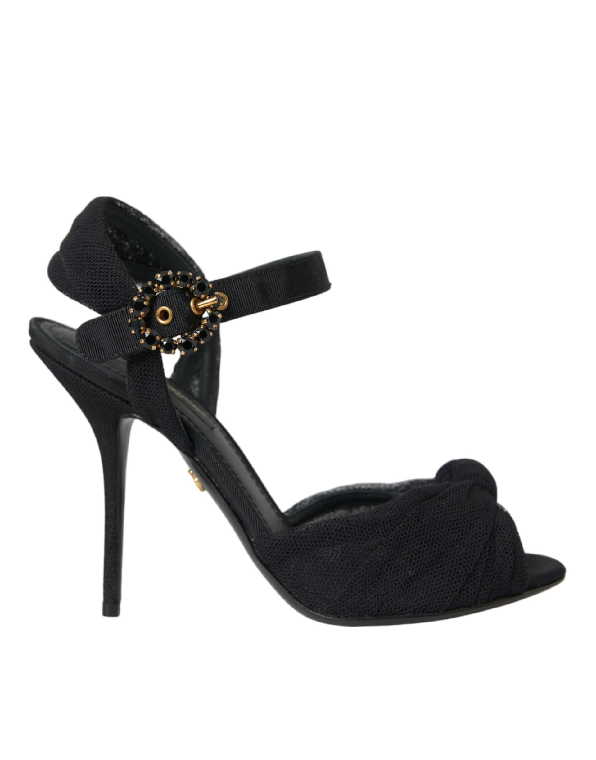 Dolce & Gabbana Black Suede Embellished Heels Sandals Shoes - 5