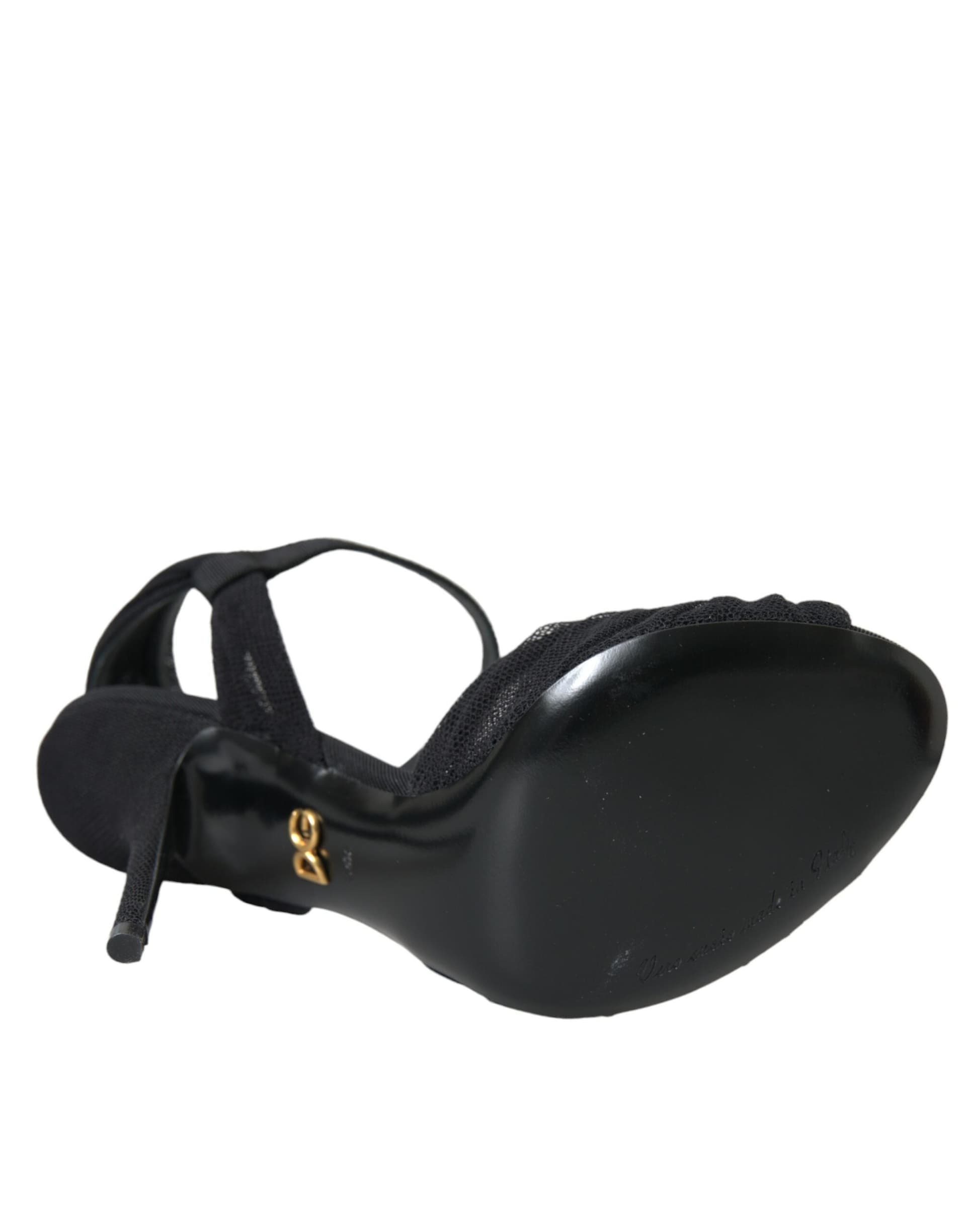 Dolce & Gabbana Black Suede Embellished Heels Sandals Shoes - 6