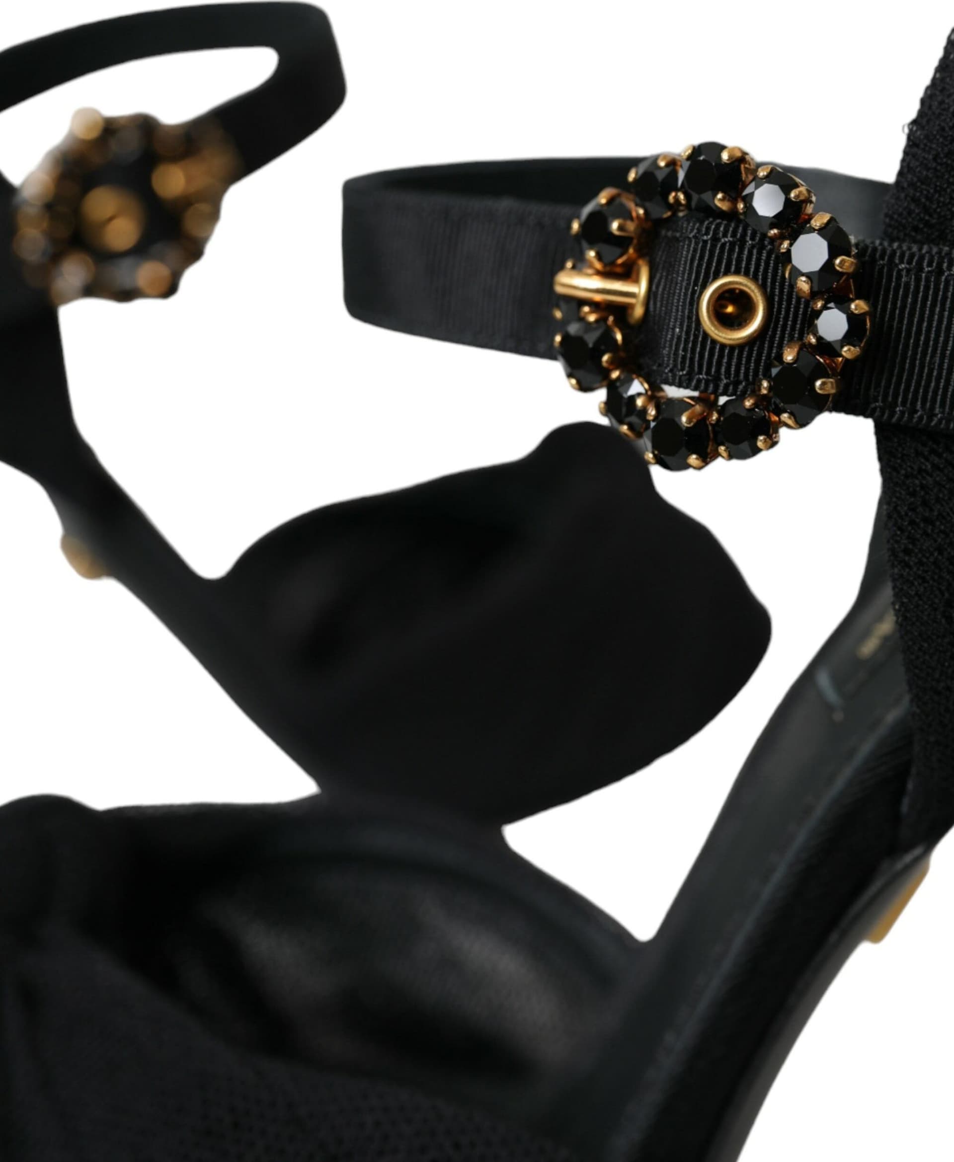 Dolce & Gabbana Black Suede Embellished Heels Sandals Shoes - 8