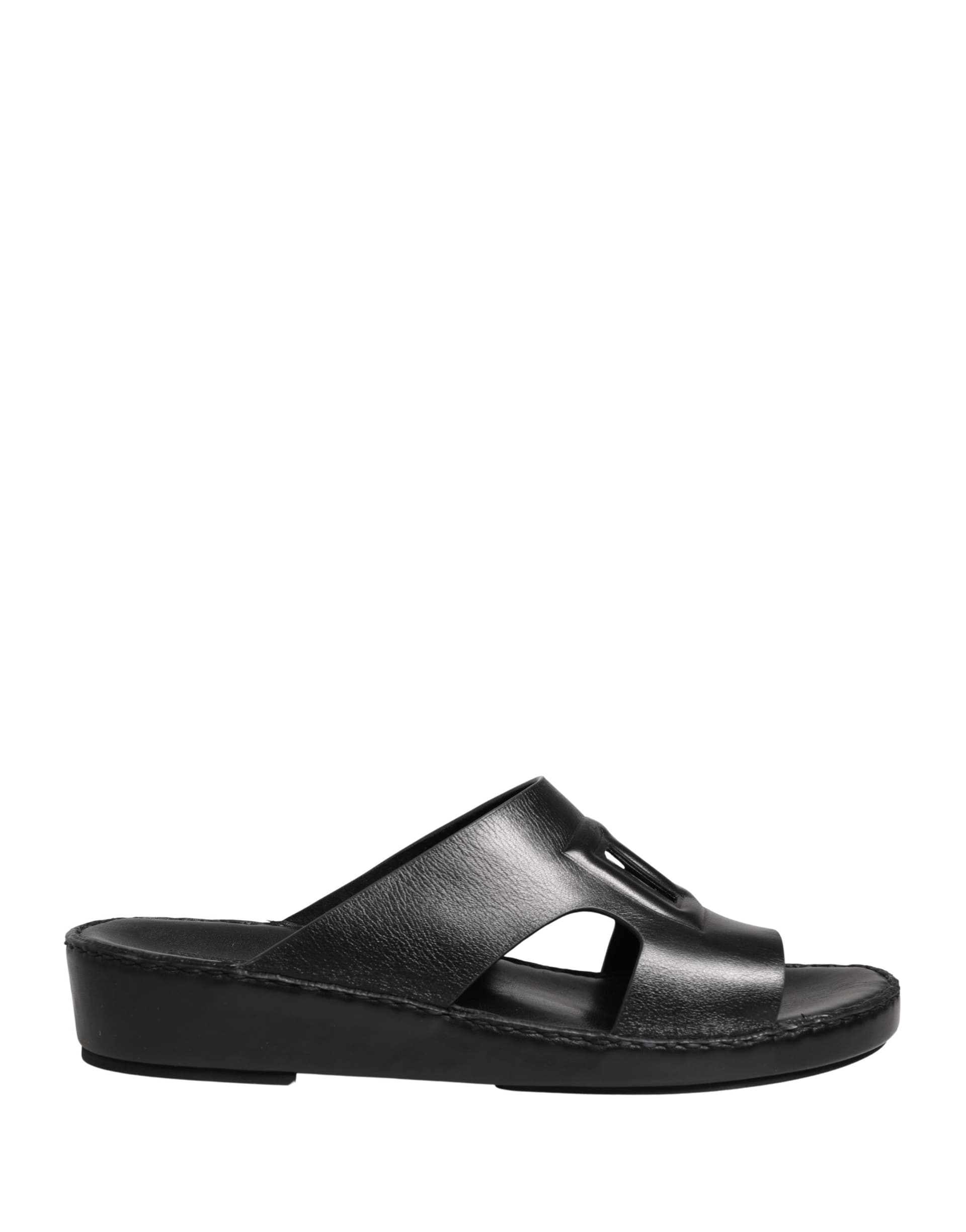 Dolce & Gabbana Black Leather Cutout DG Logo Sandals Shoes - 2