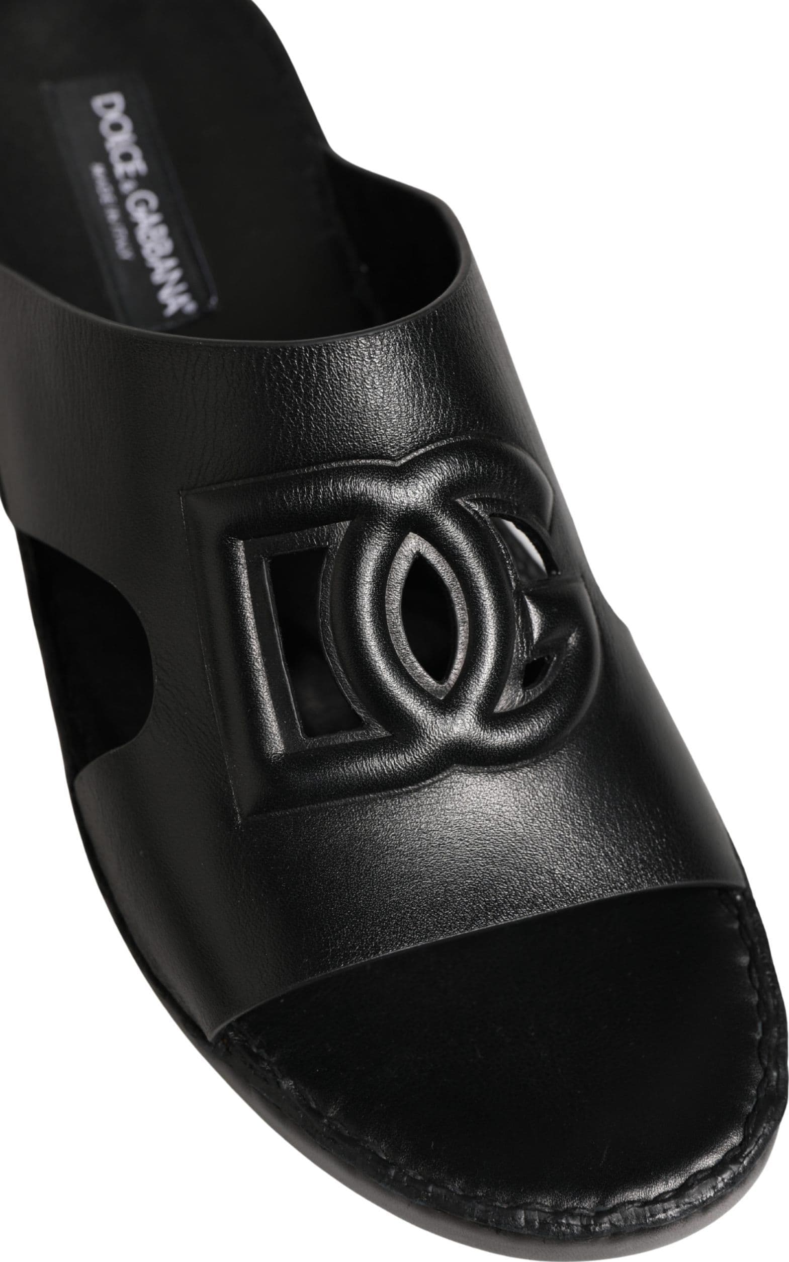 Dolce & Gabbana Black Leather Cutout DG Logo Sandals Shoes - 4