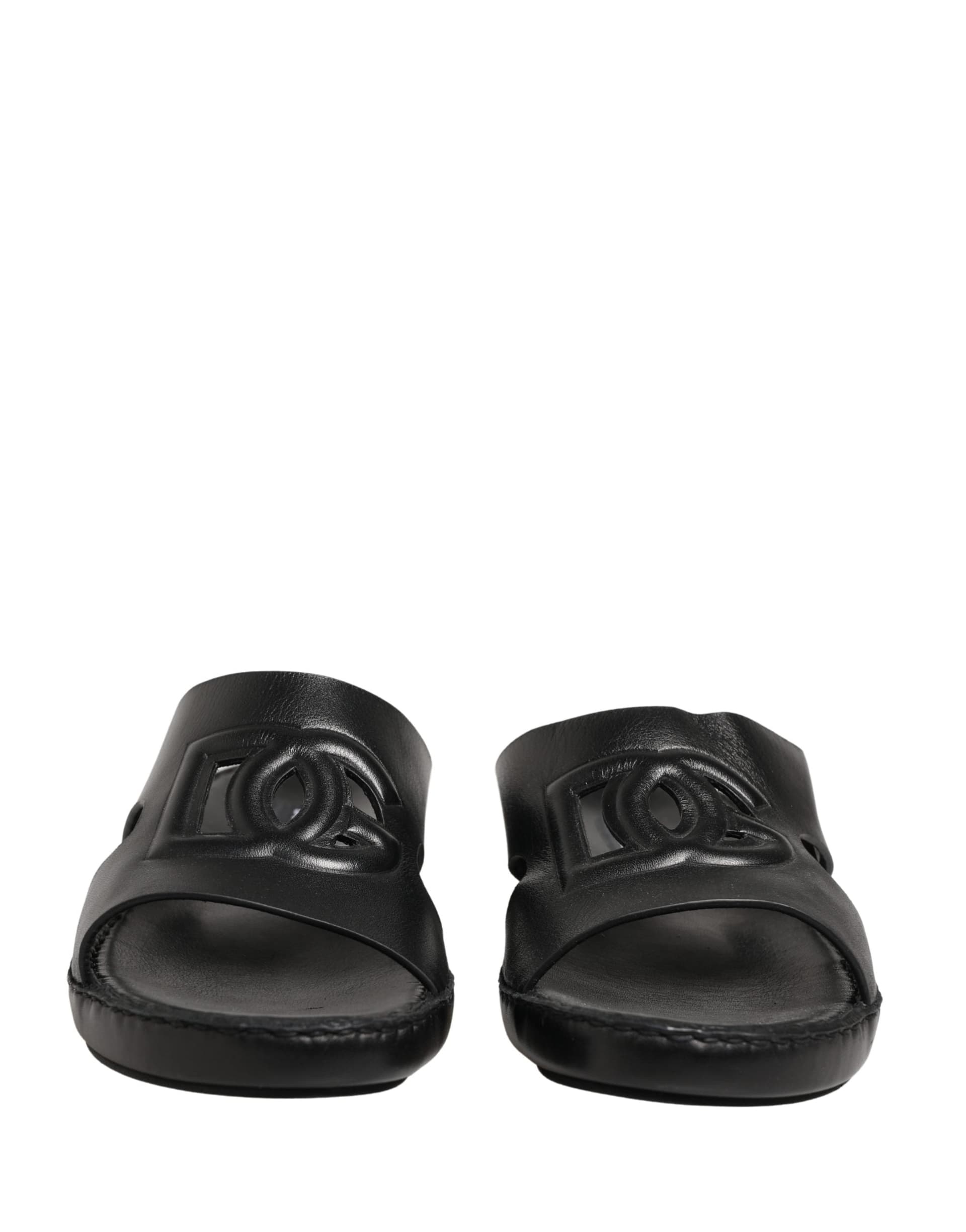 Dolce & Gabbana Black Leather Cutout DG Logo Sandals Shoes - 5