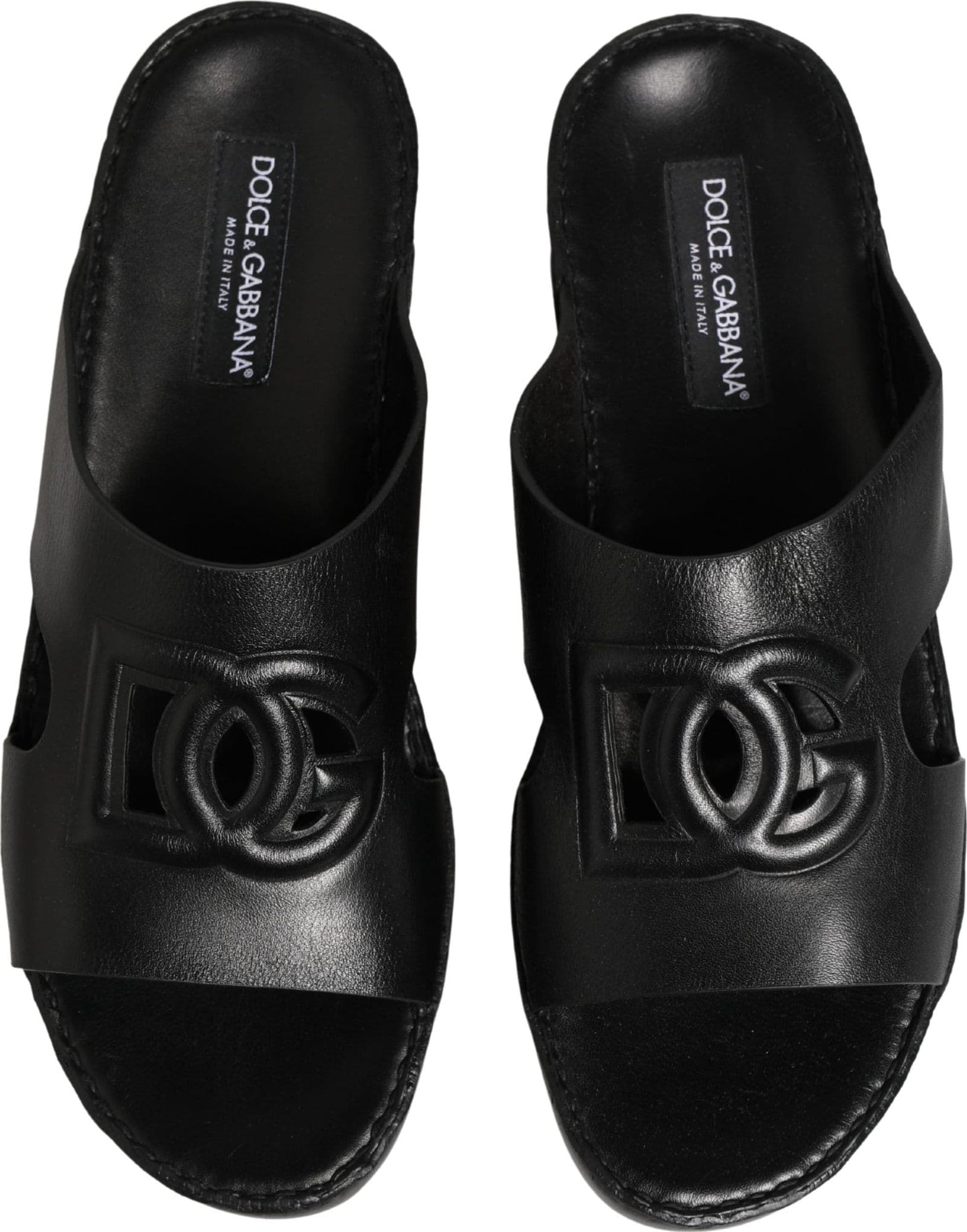 Dolce & Gabbana Black Leather Cutout DG Logo Sandals Shoes - 6