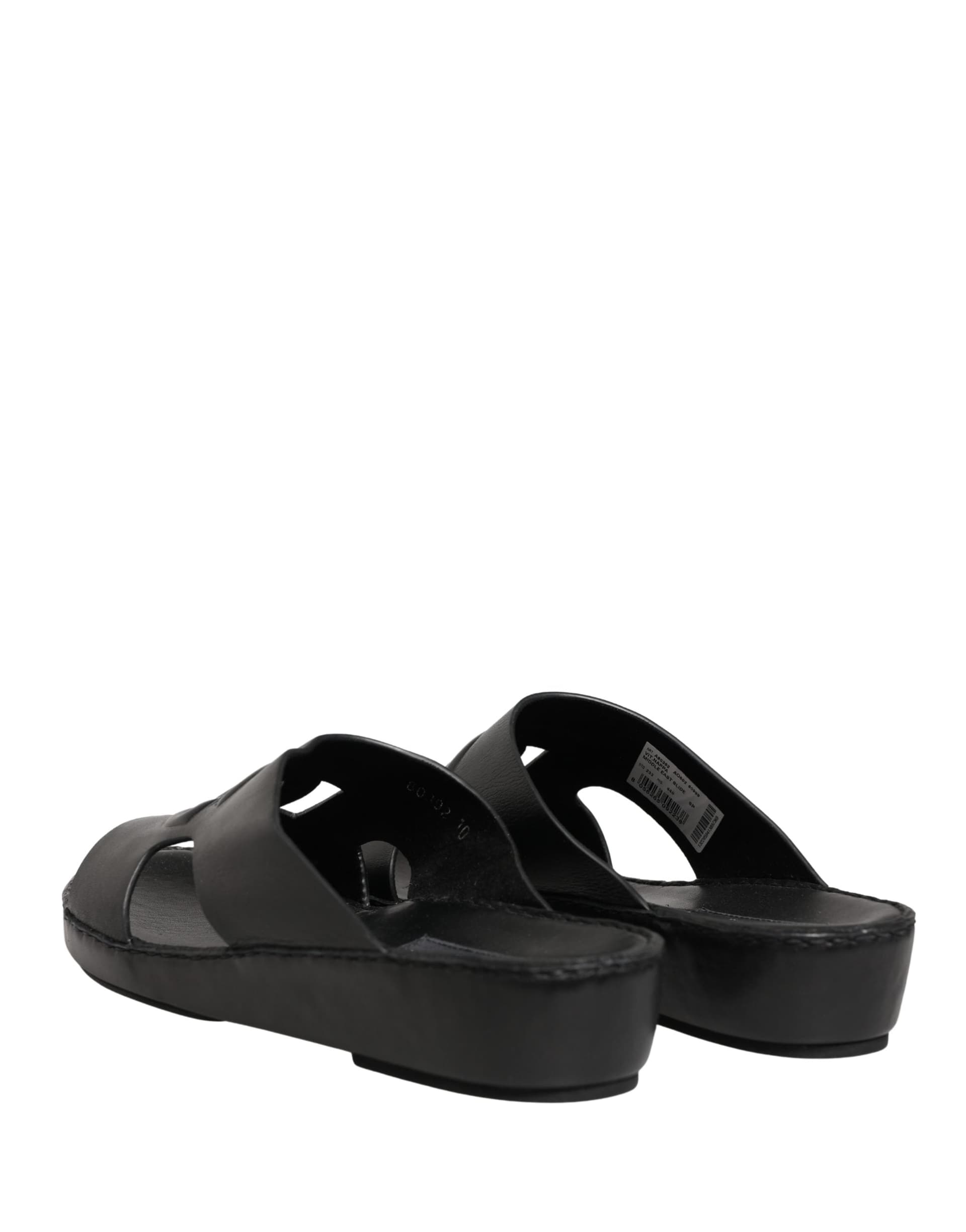 Dolce & Gabbana Black Leather Cutout DG Logo Sandals Shoes - 8