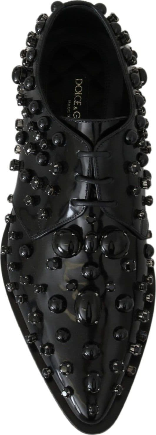 Dolce & Gabbana Black Leather Crystals Dress Broque Shoes - 2