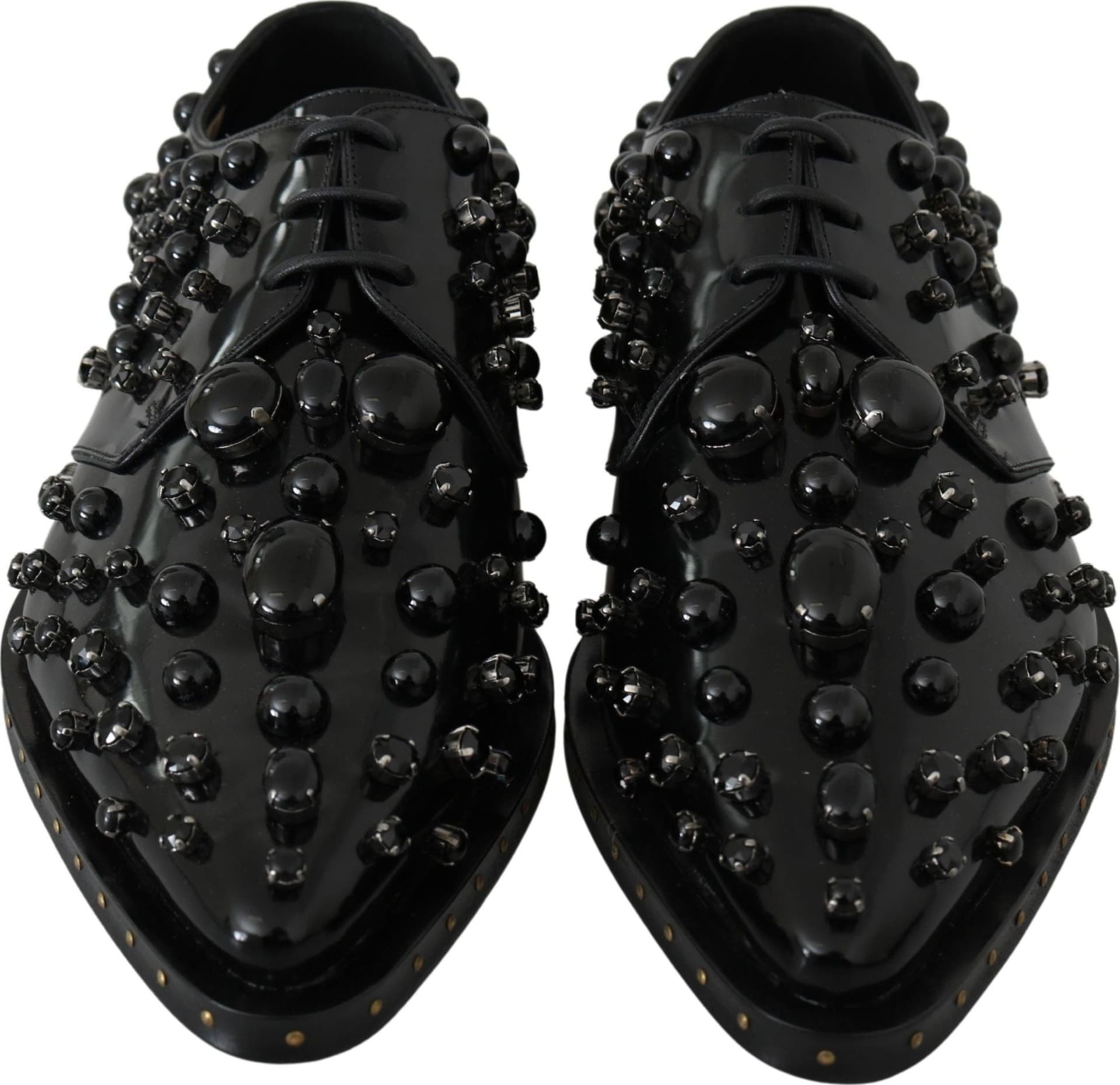 Dolce & Gabbana Black Leather Crystals Dress Broque Shoes - 3