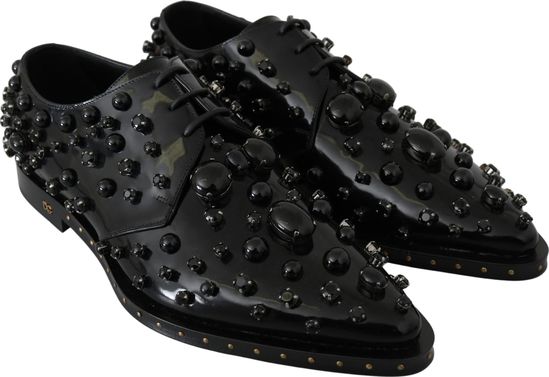Dolce & Gabbana Black Leather Crystals Dress Broque Shoes - 4