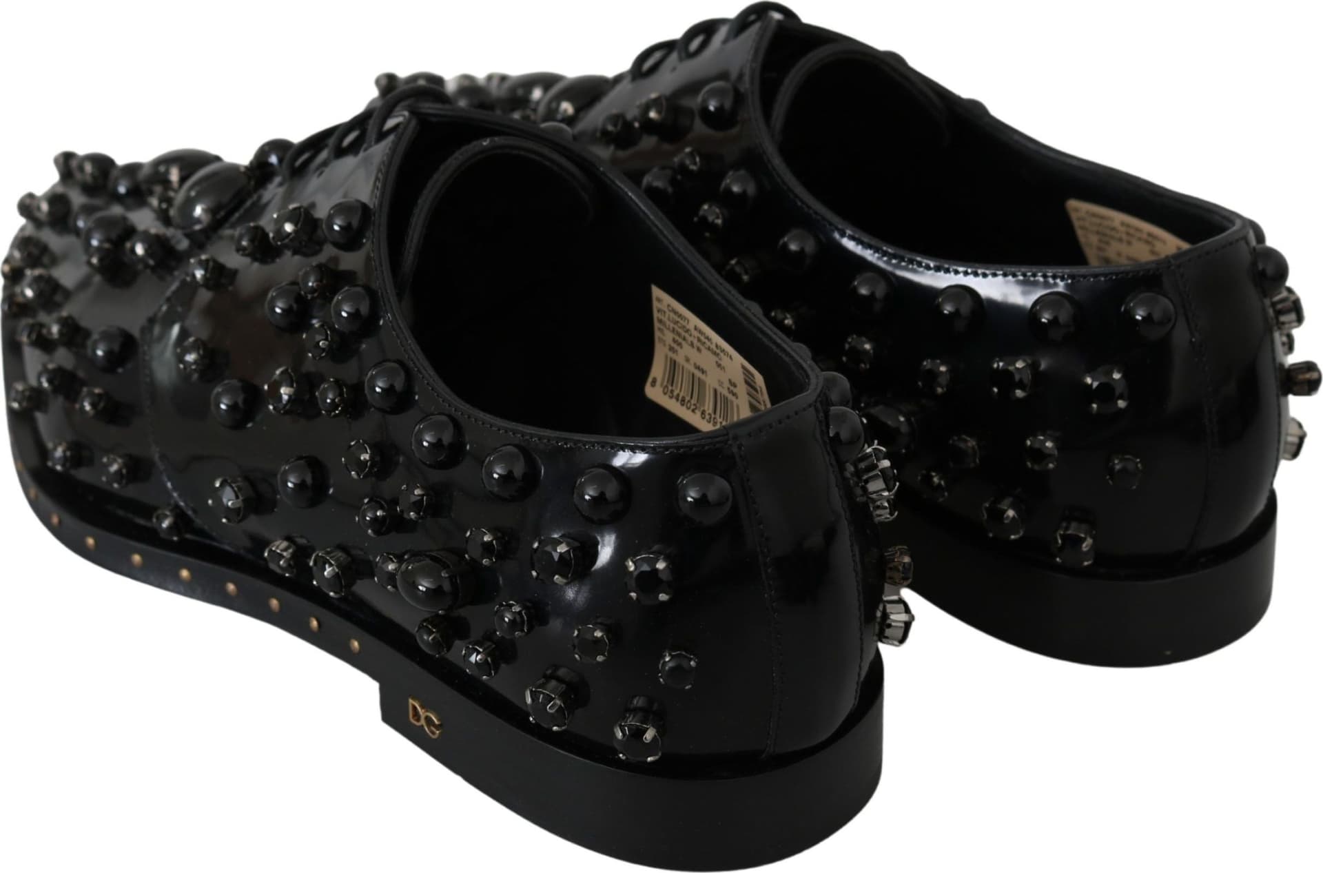 Dolce & Gabbana Black Leather Crystals Dress Broque Shoes - 5