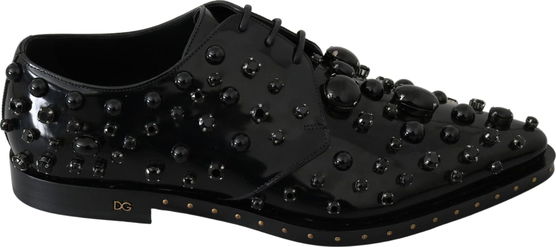 Dolce & Gabbana Black Leather Crystals Dress Broque Shoes - 6
