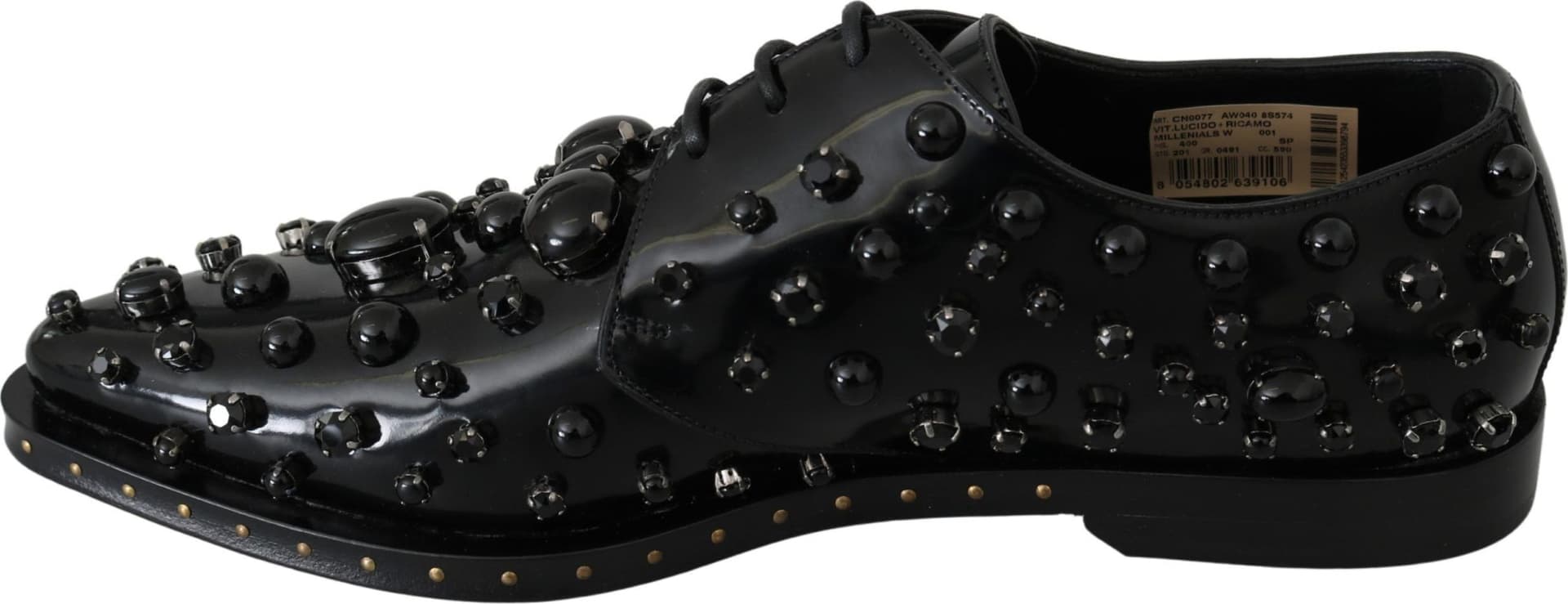 Dolce & Gabbana Black Leather Crystals Dress Broque Shoes - 7