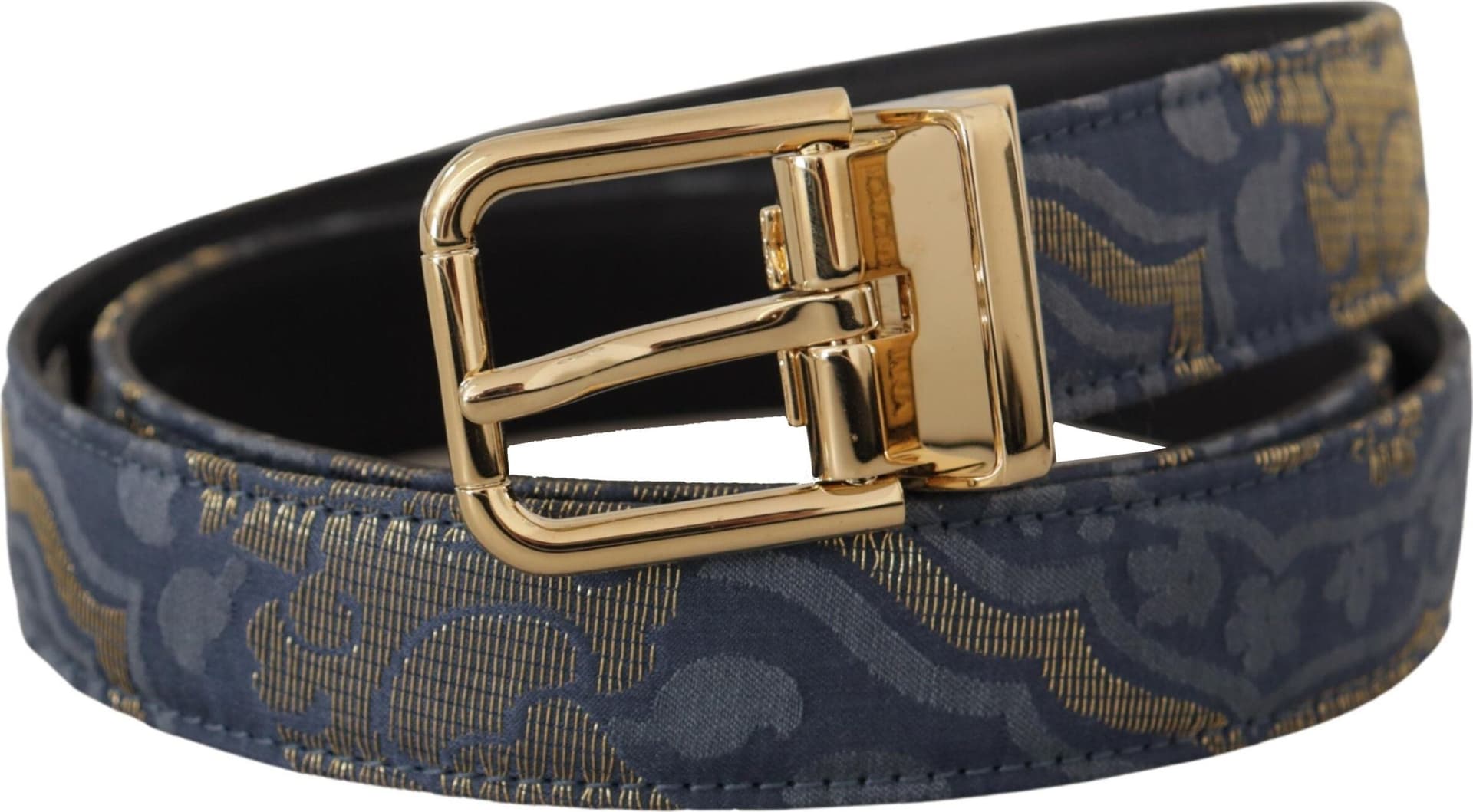 Dolce & Gabbana Navy Blue Jacquard Gold Tone Logo Metal Buckle Belt - 2