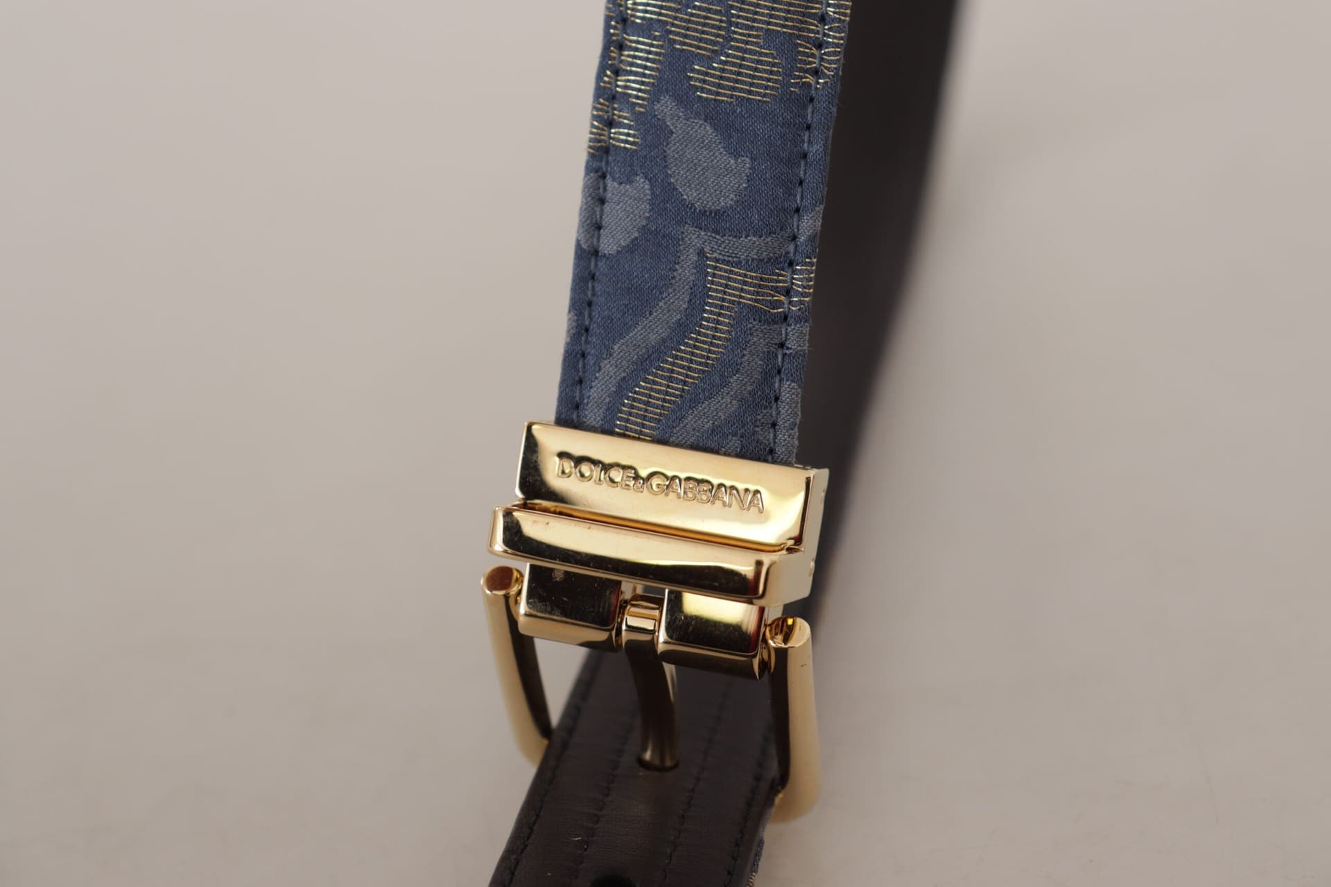 Dolce & Gabbana Navy Blue Jacquard Gold Tone Logo Metal Buckle Belt - 3