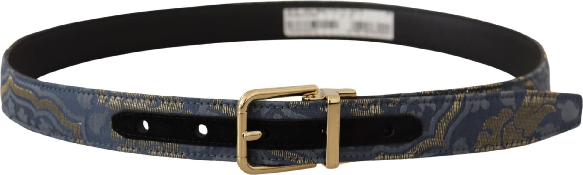 Dolce & Gabbana Navy Blue Jacquard Gold Tone Logo Metal Buckle Belt - 4