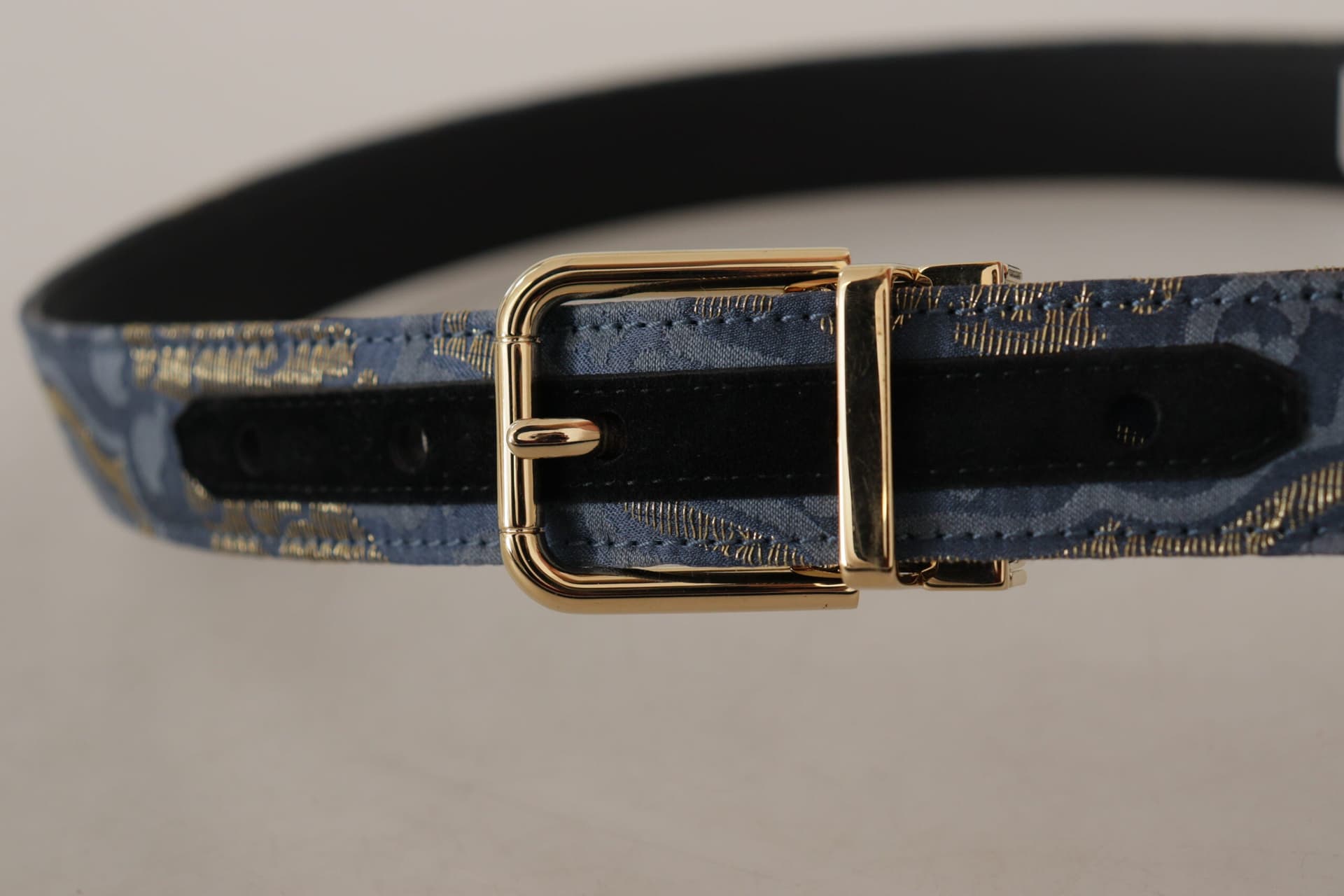Dolce & Gabbana Navy Blue Jacquard Gold Tone Logo Metal Buckle Belt - 5