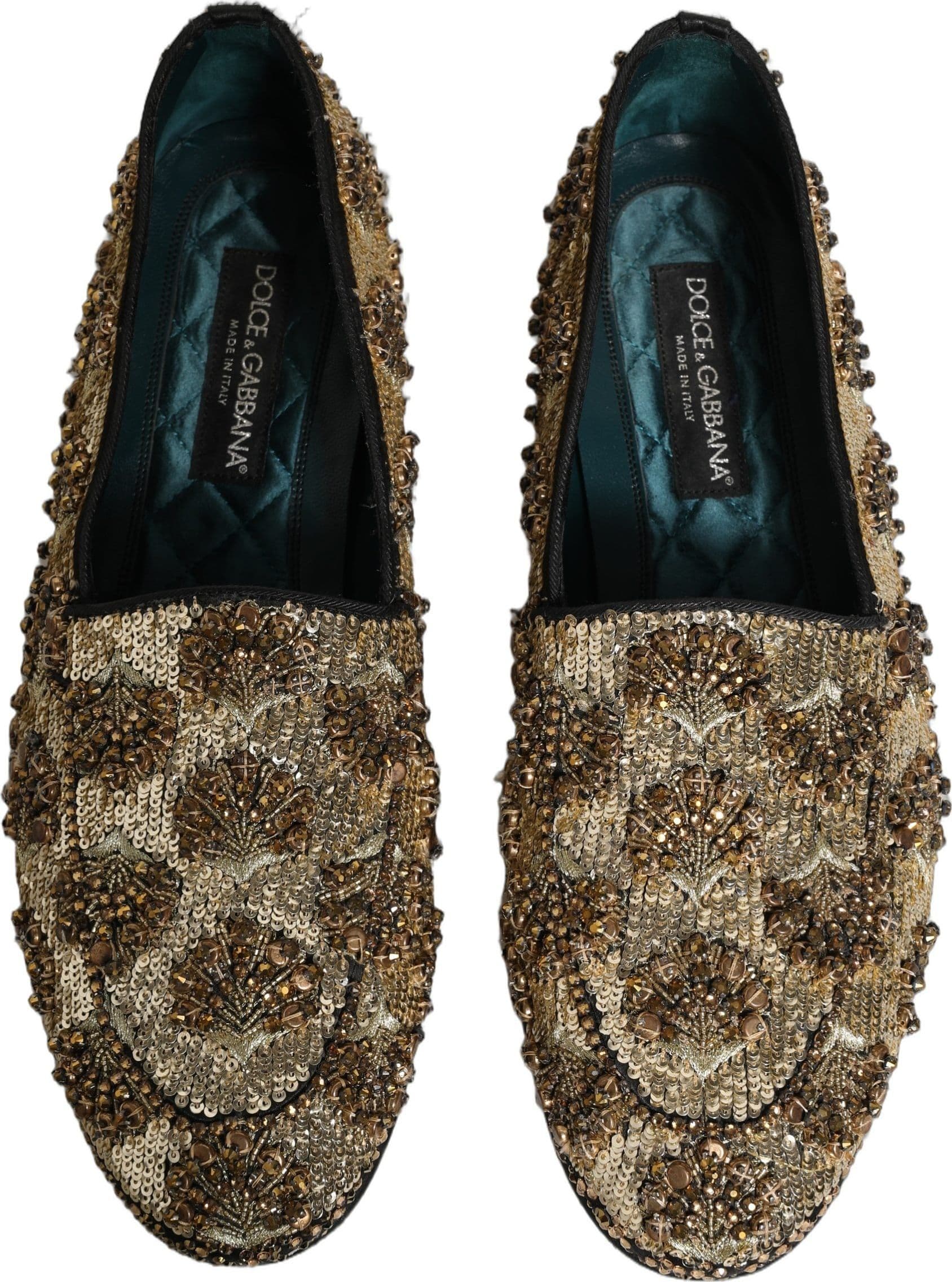 Dolce & Gabbana Gold Sequin Embellished Dress Loafers Shoes - 3