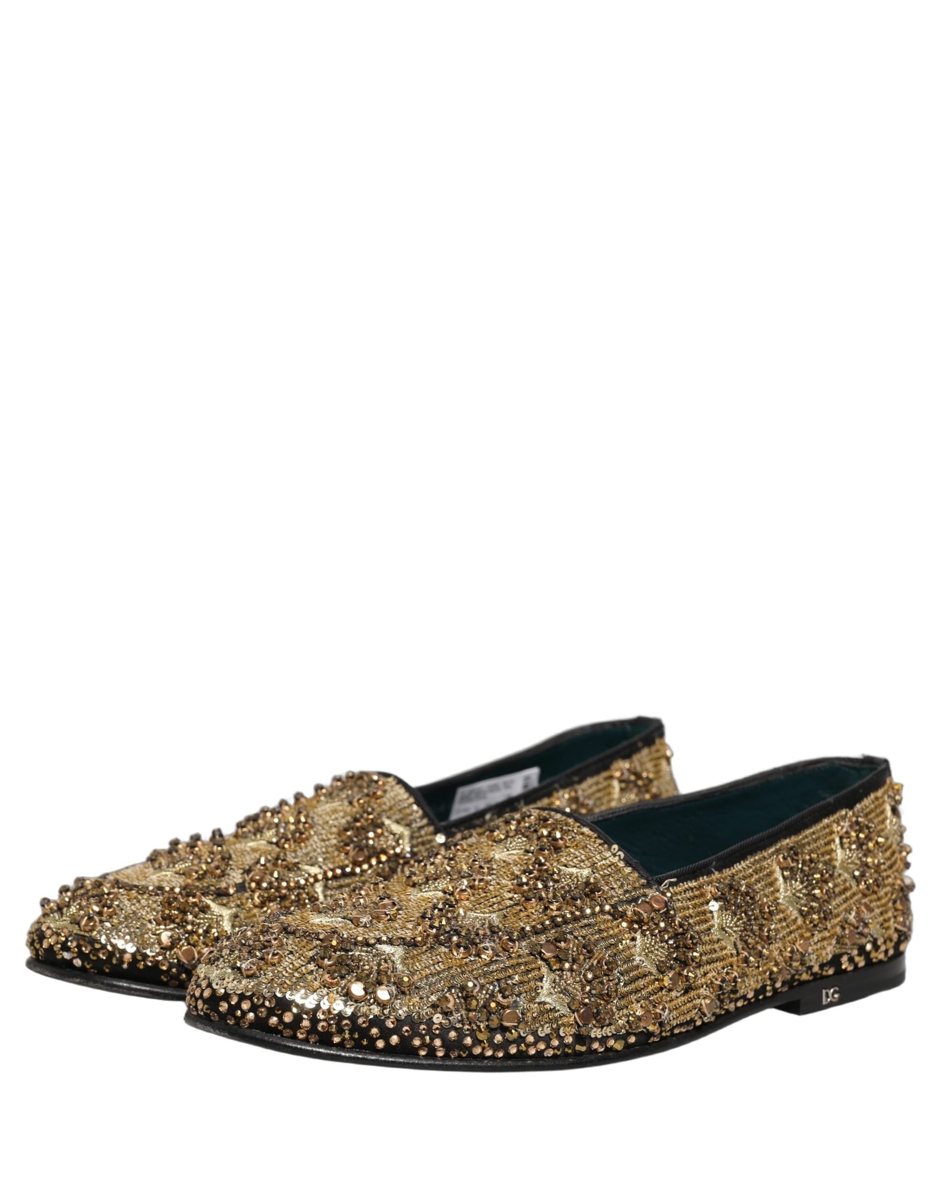 Dolce & Gabbana Gold Sequin Embellished Dress Loafers Shoes - 4