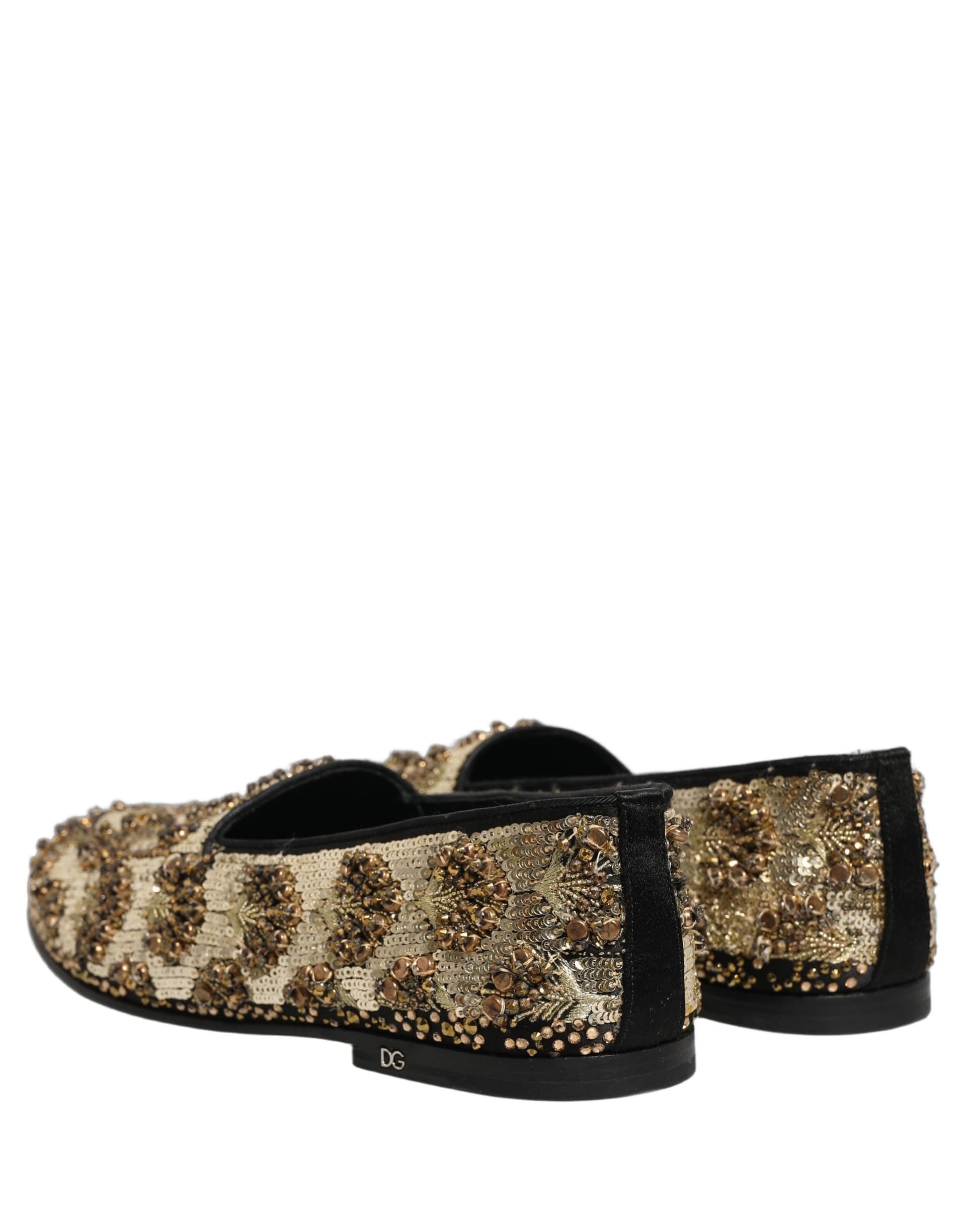 Dolce & Gabbana Gold Sequin Embellished Dress Loafers Shoes - 5