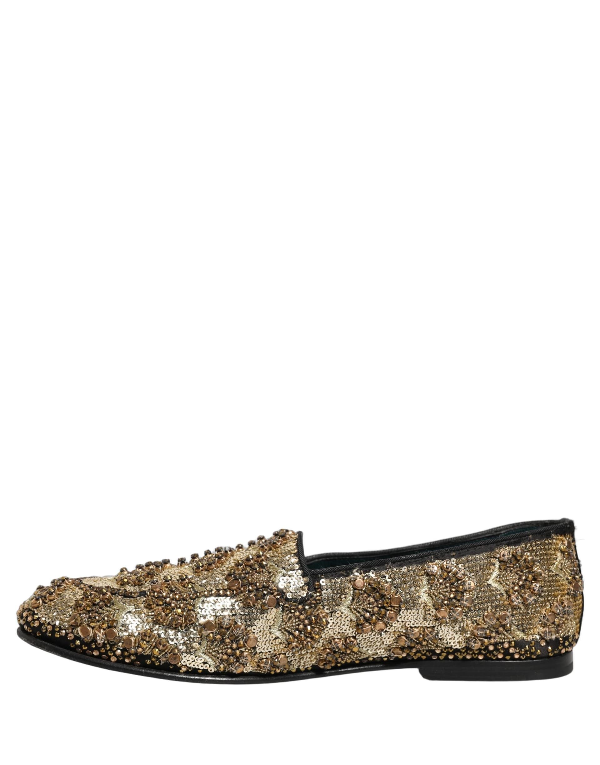 Dolce & Gabbana Gold Sequin Embellished Dress Loafers Shoes - 6