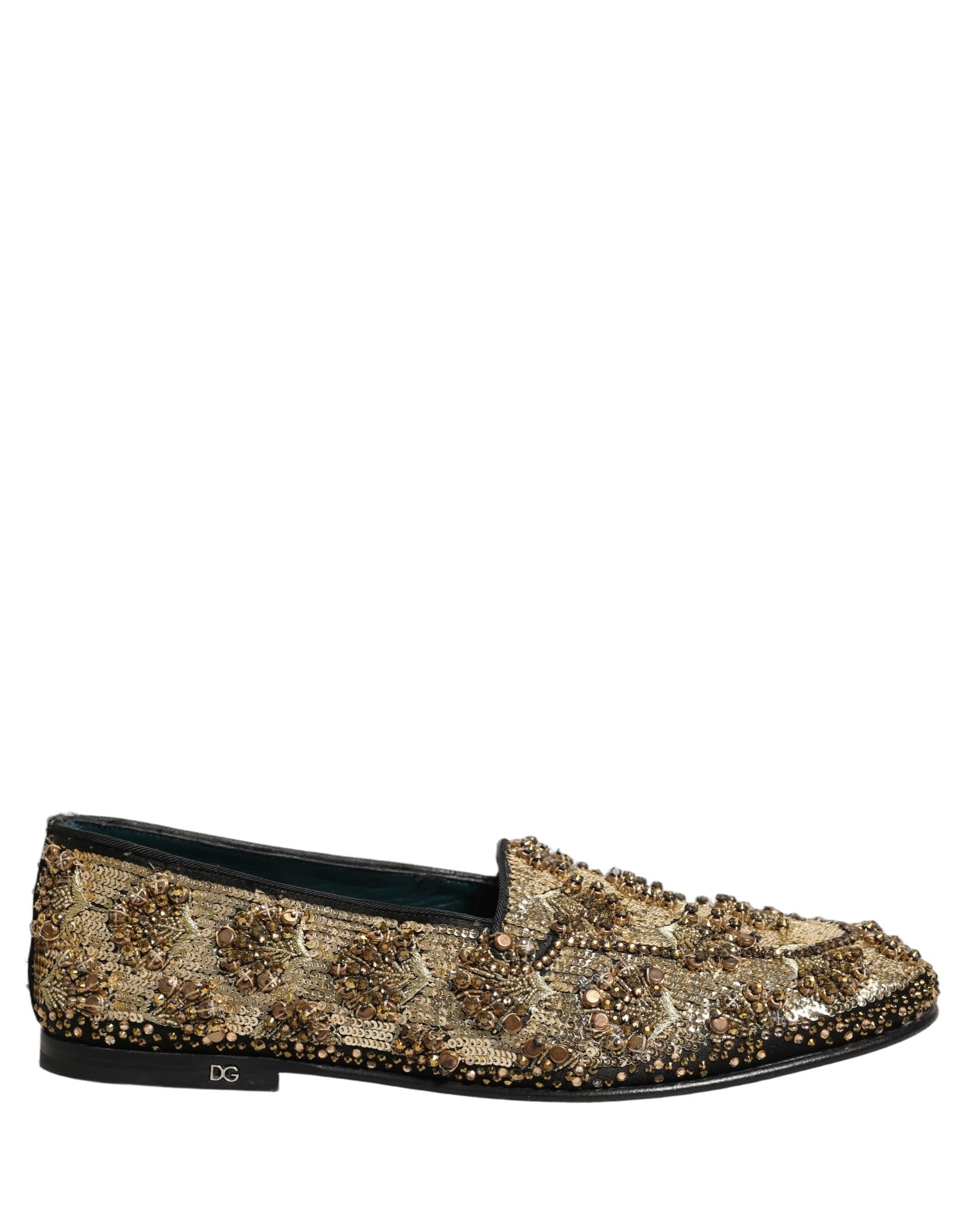 Dolce & Gabbana Gold Sequin Embellished Dress Loafers Shoes - 7