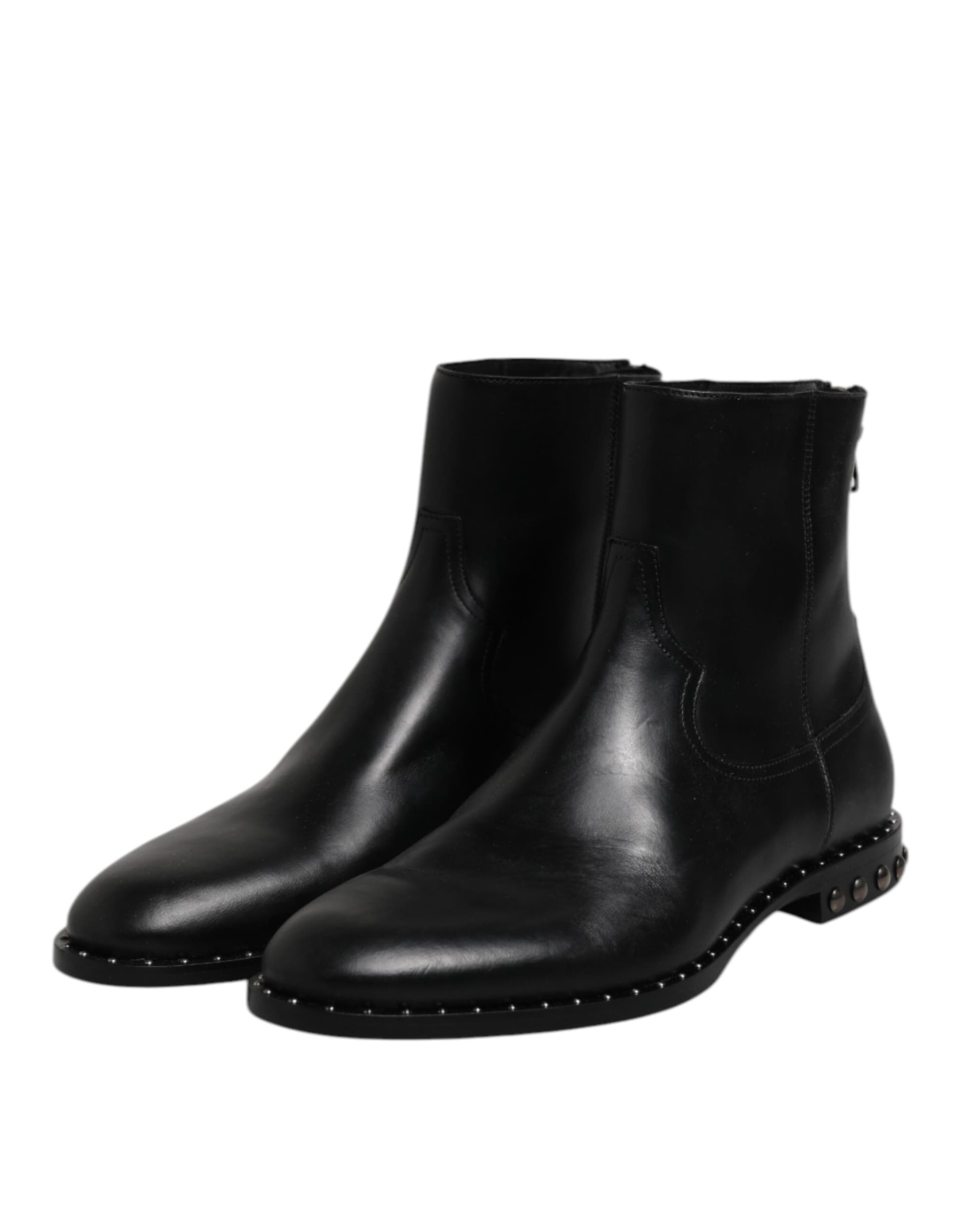 Dolce & Gabbana Black Leather Logo Ankle Boots Studded Shoes - 3