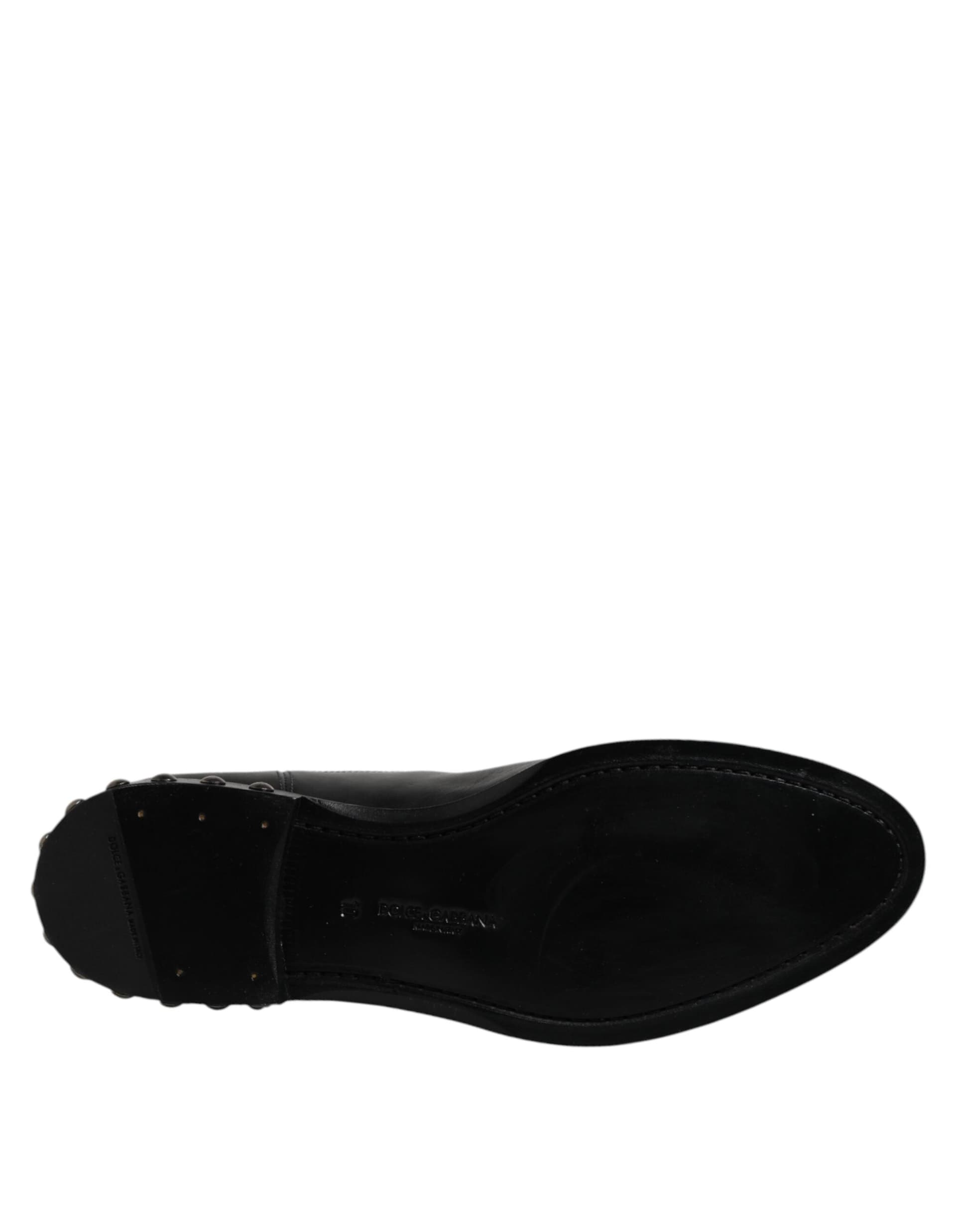 Dolce & Gabbana Black Leather Logo Ankle Boots Studded Shoes - 8