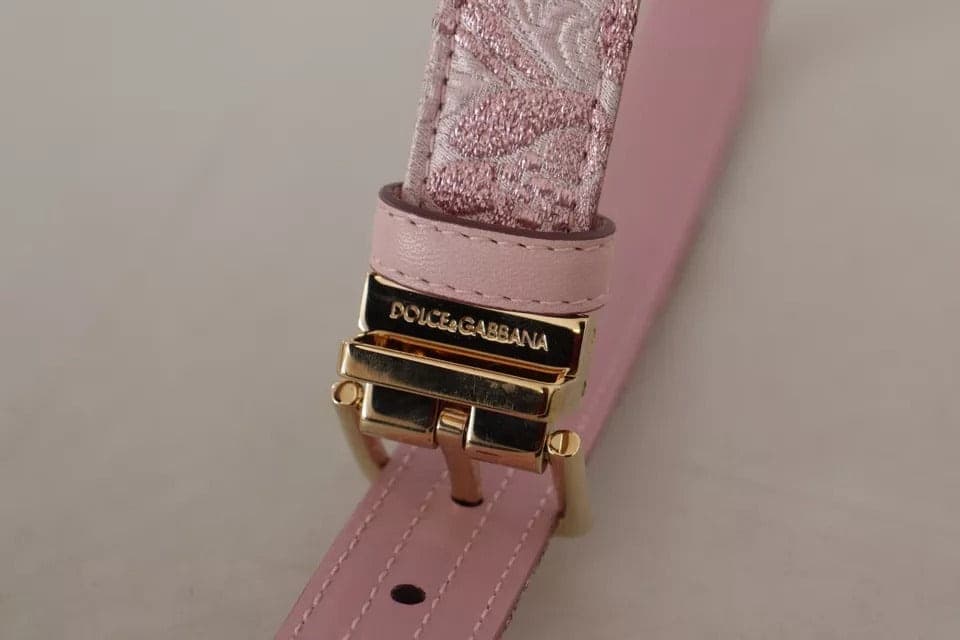 Dolce & Gabbana Pink Jaquard Embroidered Gold Tone Metal Buckle Belt - 2