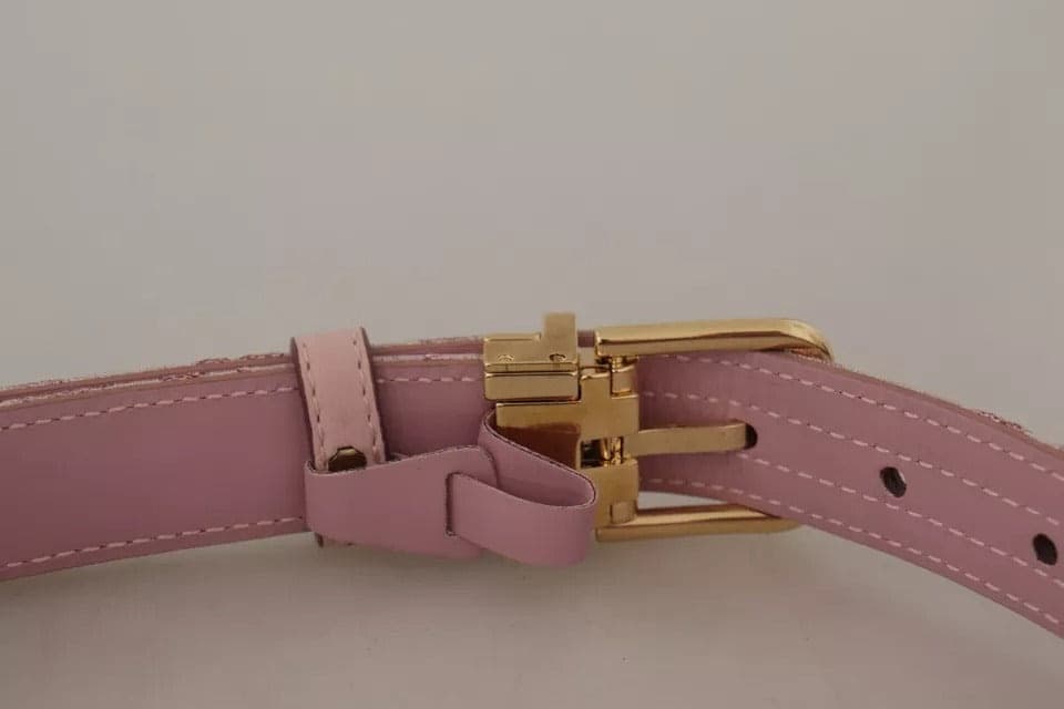 Dolce & Gabbana Pink Jaquard Embroidered Gold Tone Metal Buckle Belt - 3