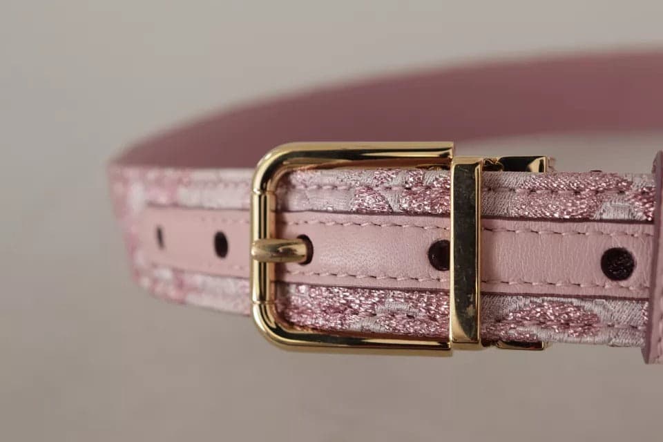 Dolce & Gabbana Pink Jaquard Embroidered Gold Tone Metal Buckle Belt - 5
