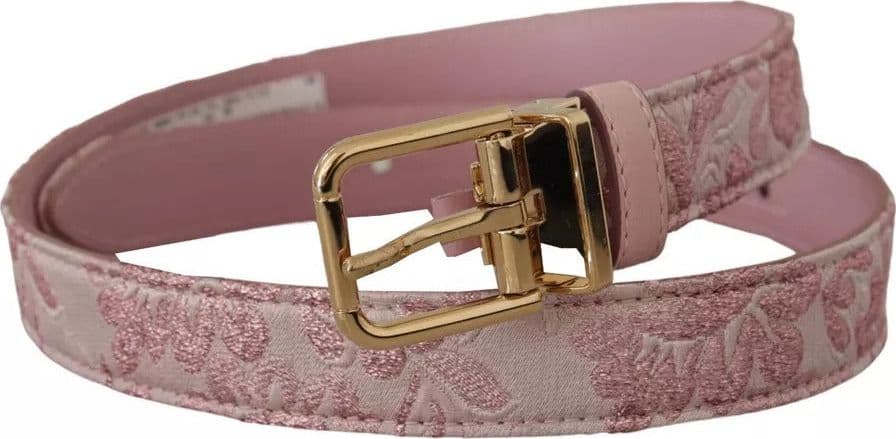 Dolce & Gabbana Pink Jaquard Embroidered Gold Tone Metal Buckle Belt - 7