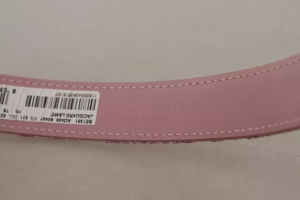 Dolce & Gabbana Pink Jaquard Embroidered Gold Tone Metal Buckle Belt - 8