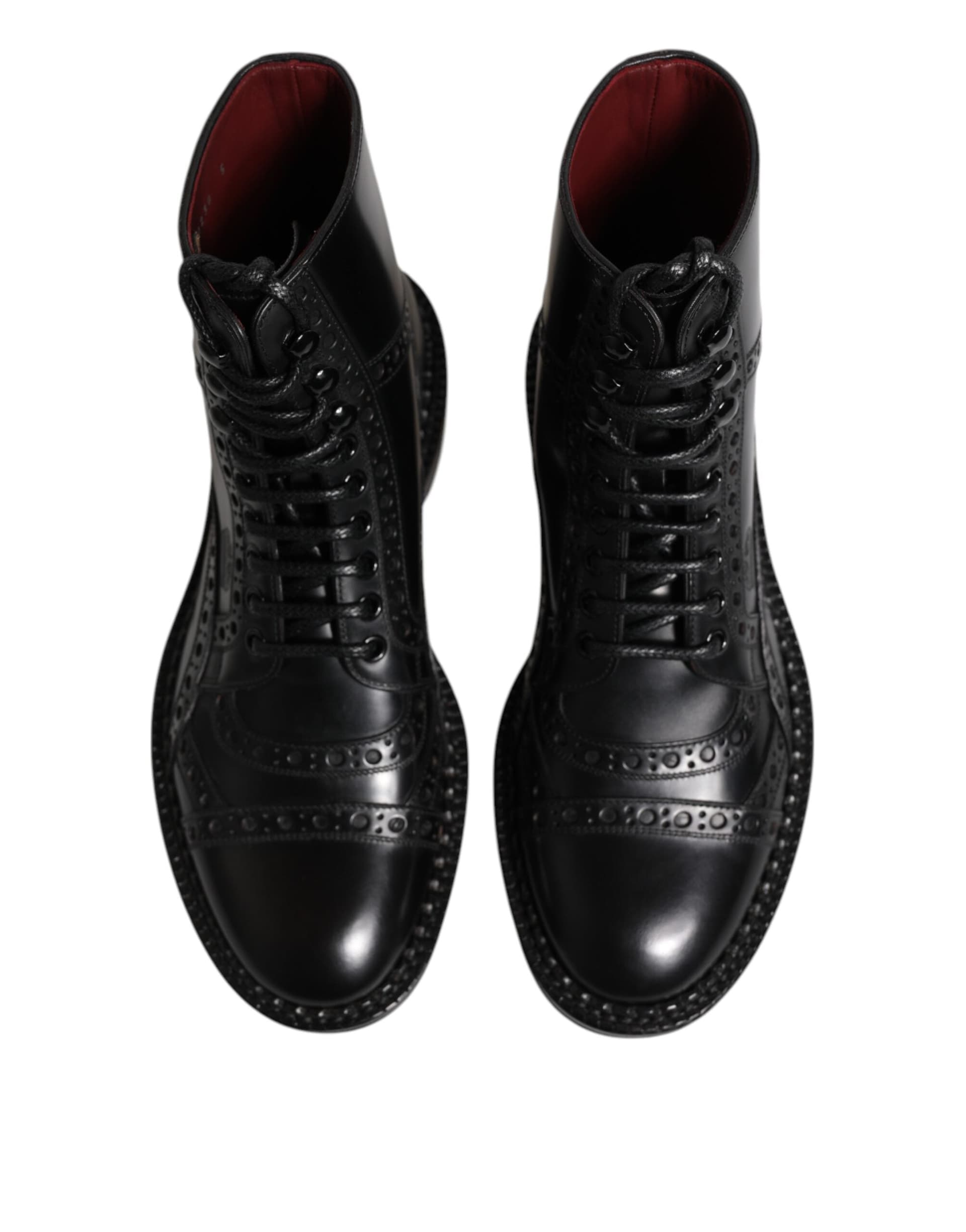 Dolce & Gabbana Black Leather Lace Up Mid Calf Boots Shoes - 2